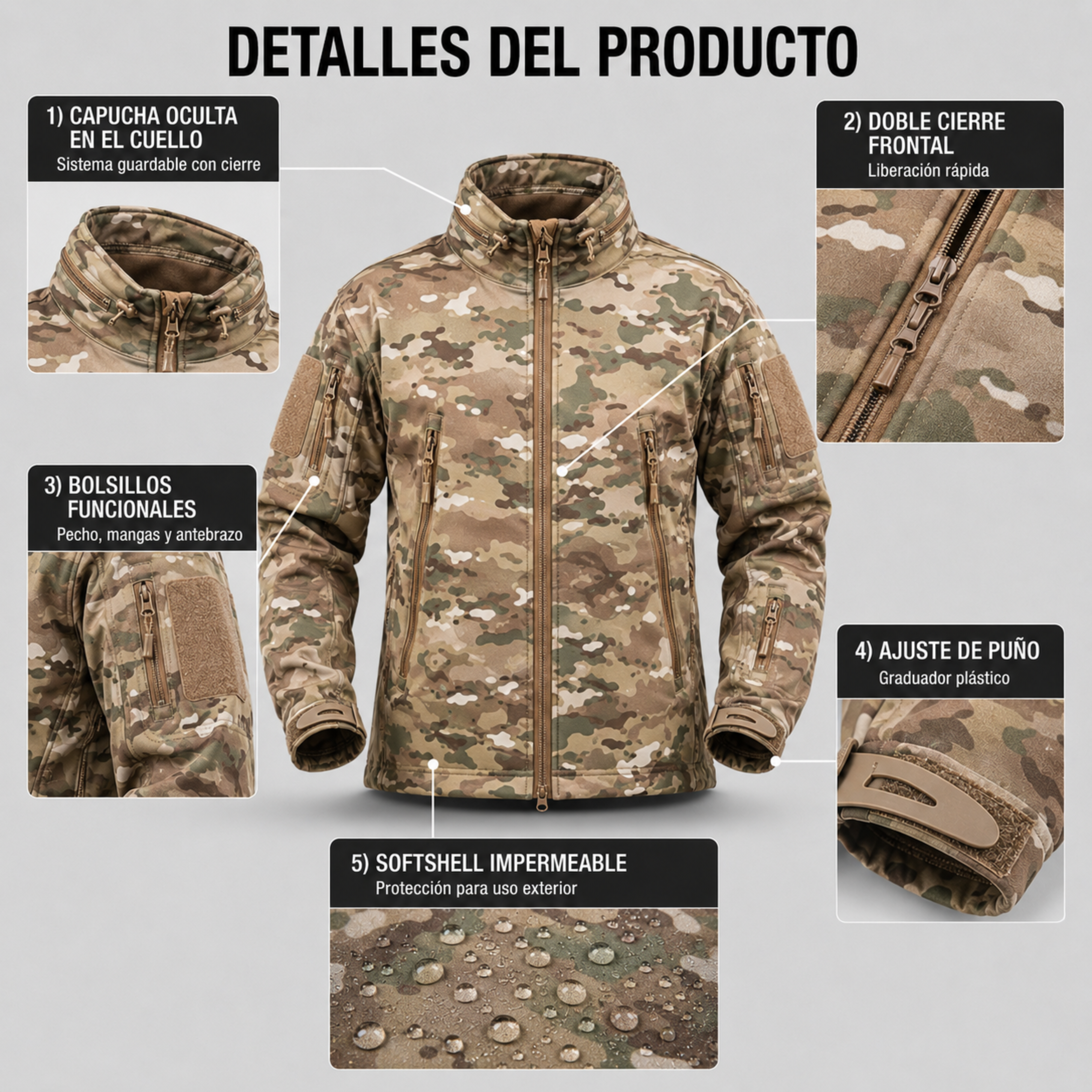 Chaqueta Táctica Militar Softshell Impermeable – Resistente y Funcional