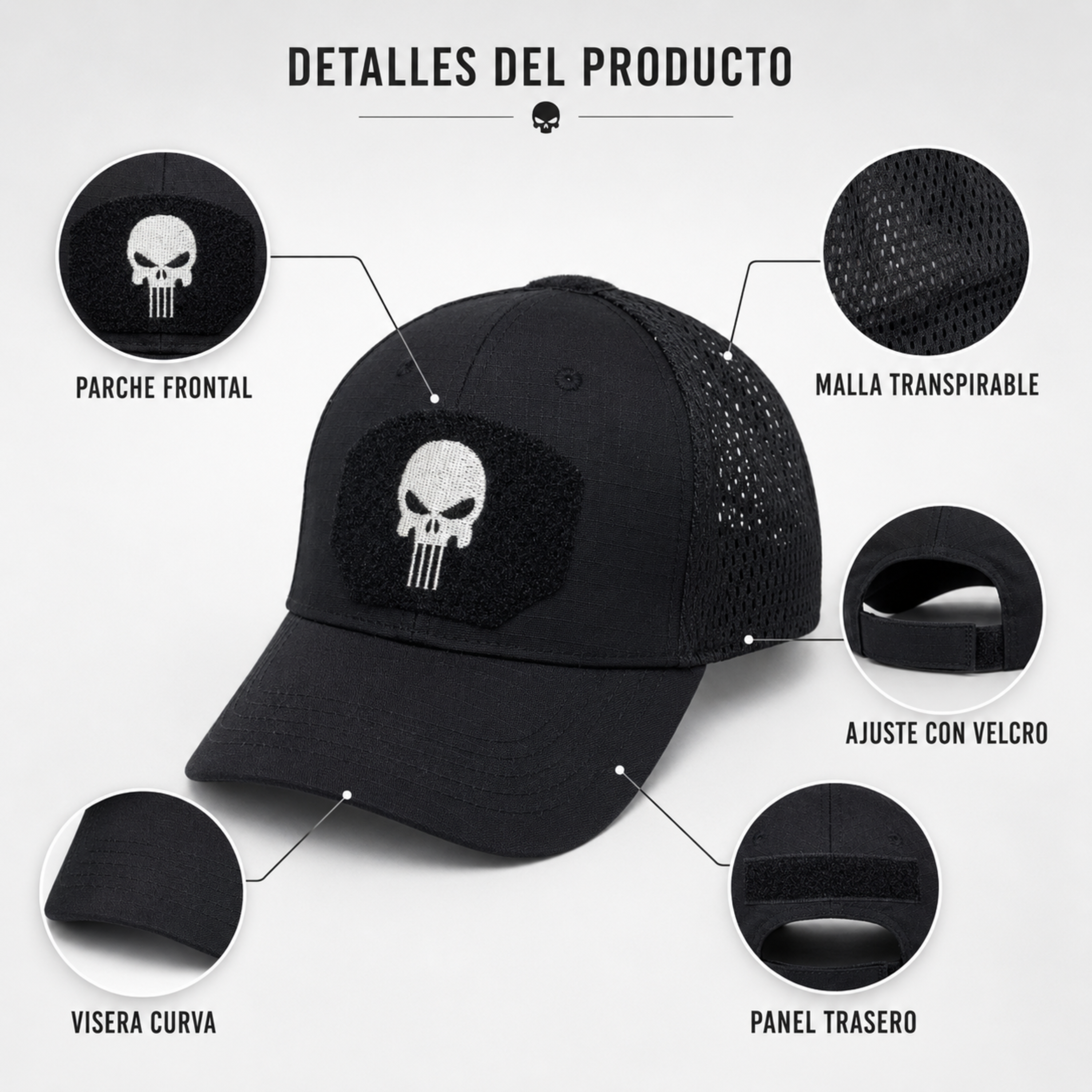 Jockey Táctico Negro con Velcro Ajustable | Comandos Tácticos