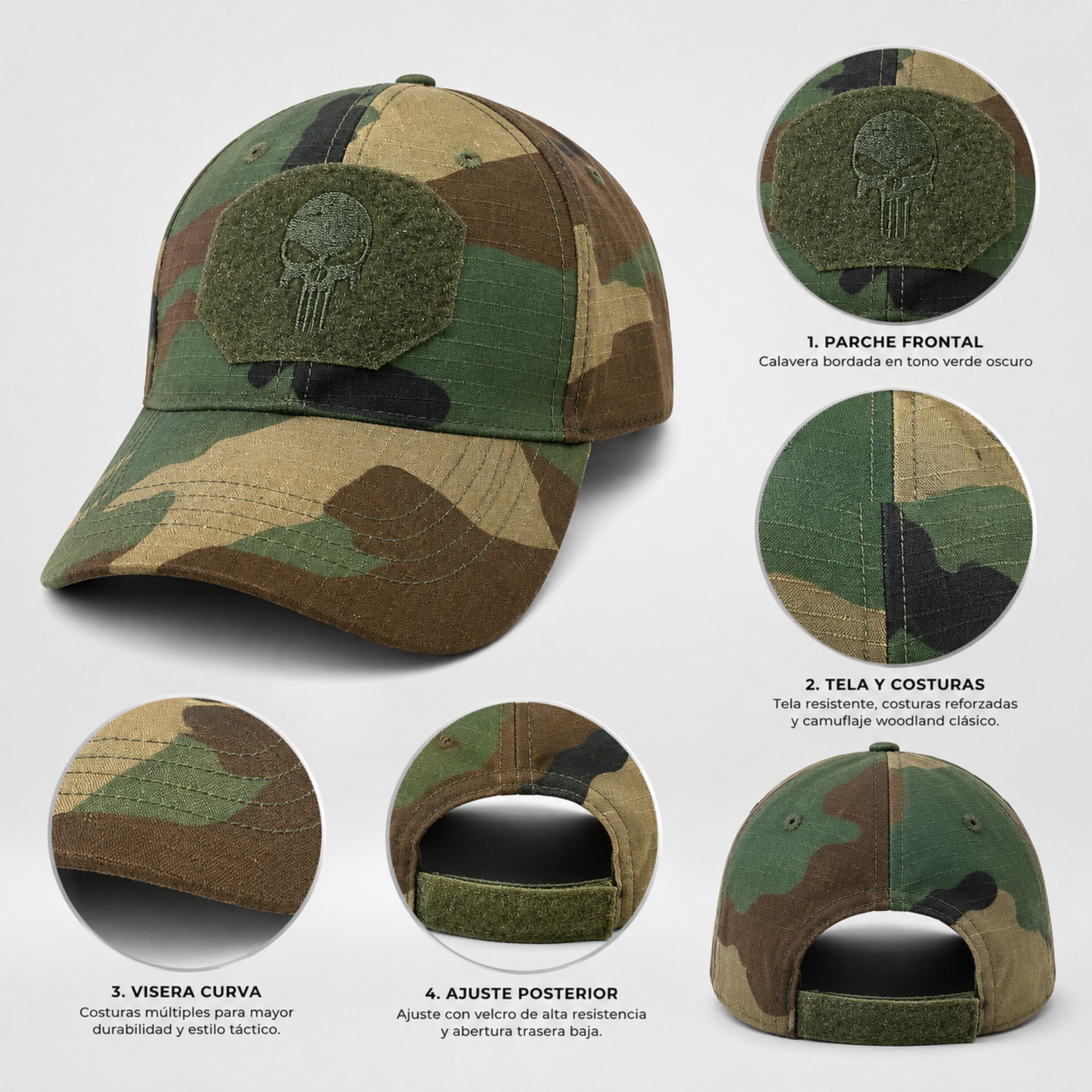 Jockey Táctico Camuflaje Woodland con Velcro | Comandos Tácticos