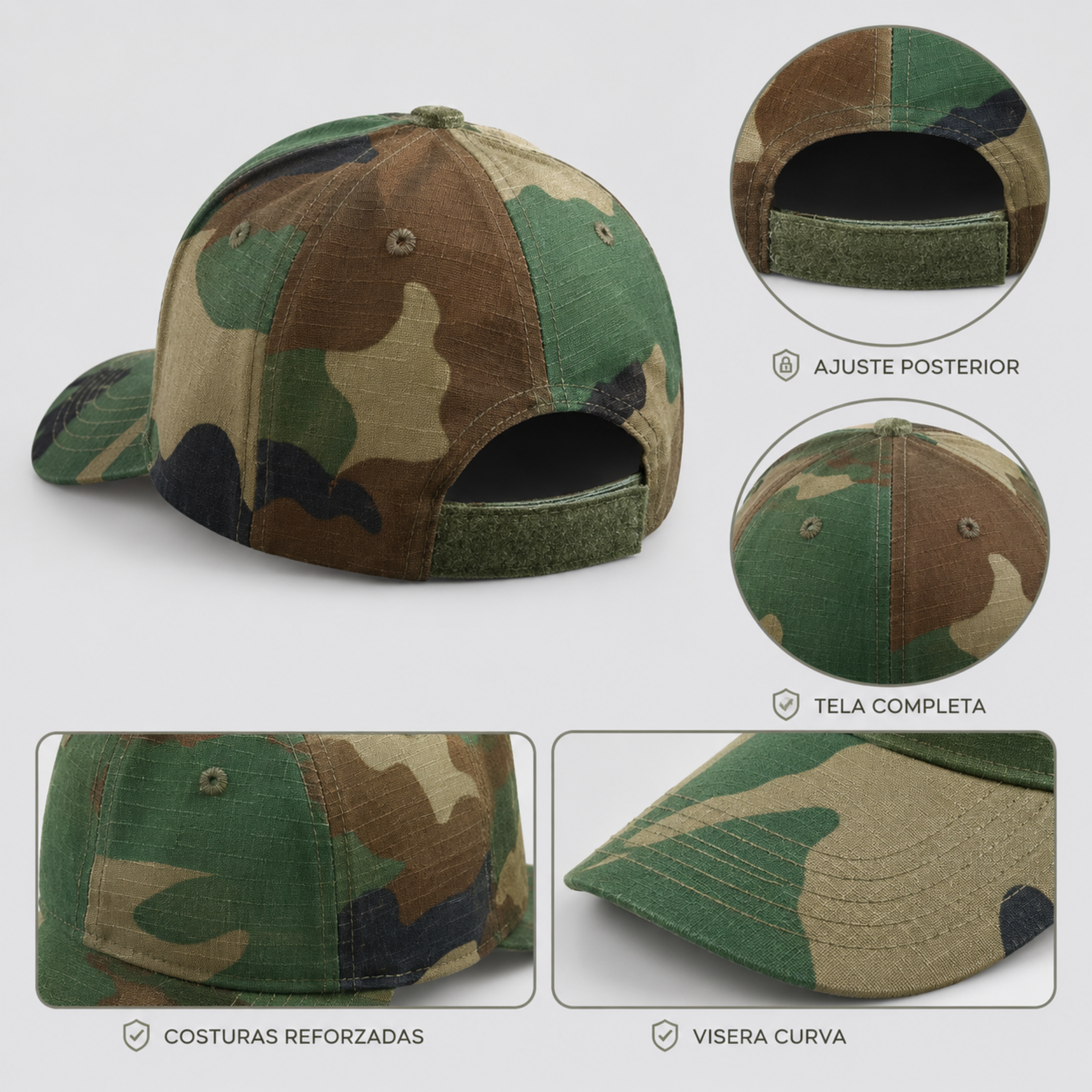 Jockey Táctico Camuflaje Woodland con Velcro | Comandos Tácticos