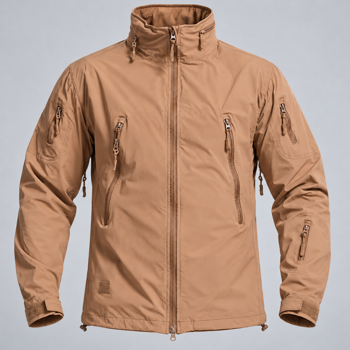 Cortaviento Outdoor  — Capucha Guardable, Multibolsillos y Repelente al Agua - Coyote