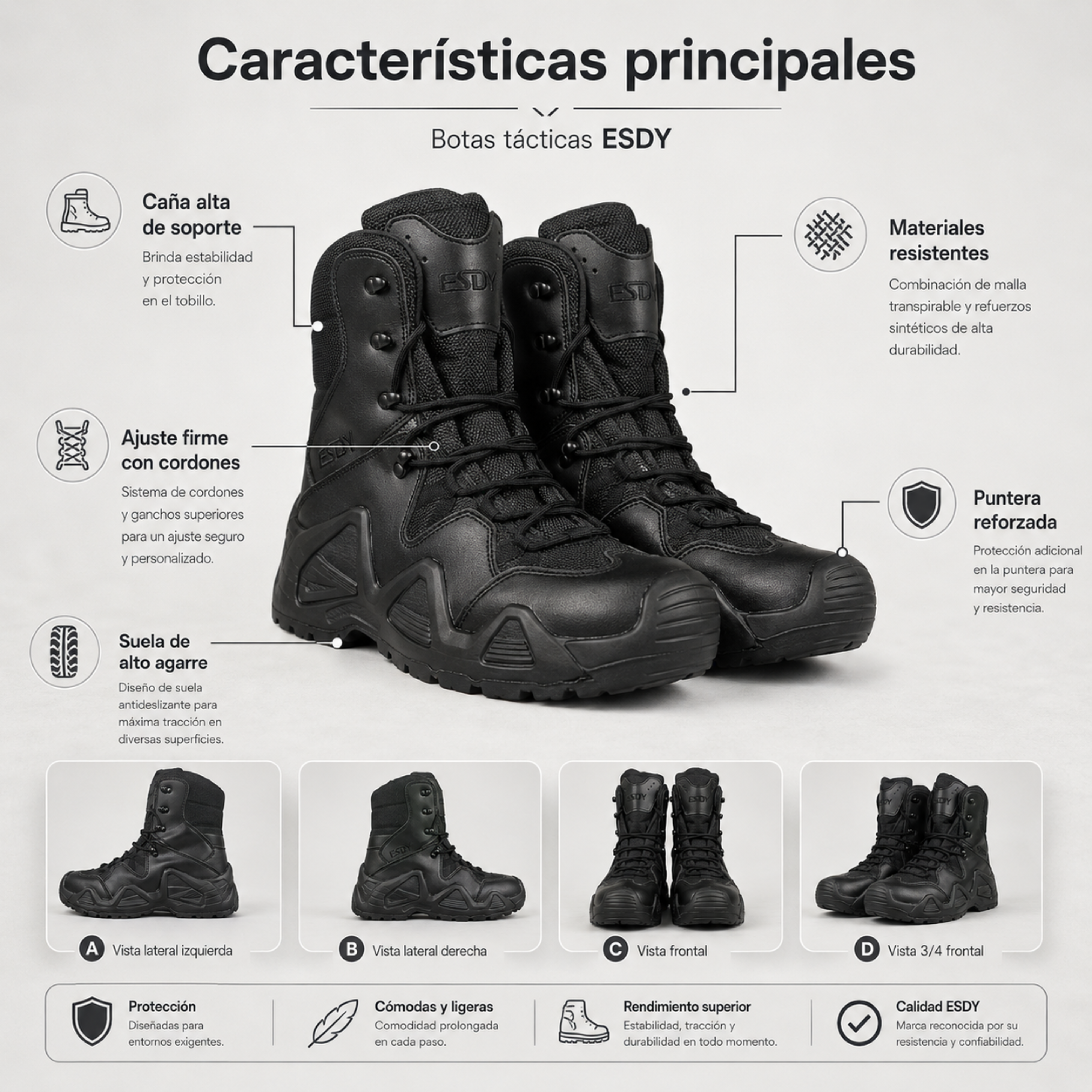Botas Tácticas Impermeables Caña Alta ESDY | Comandos Tácticos