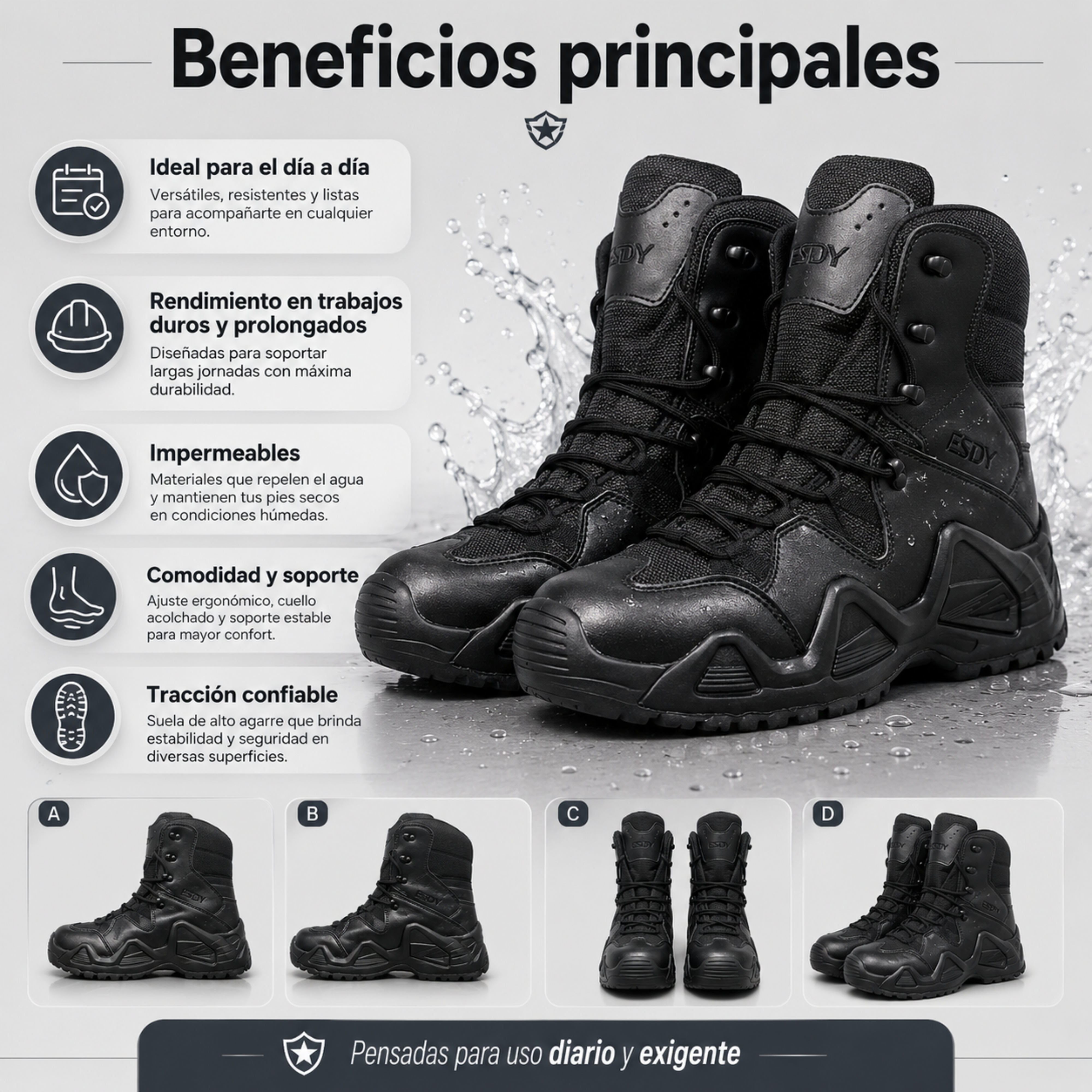 Botas Tácticas Impermeables Caña Alta ESDY | Comandos Tácticos