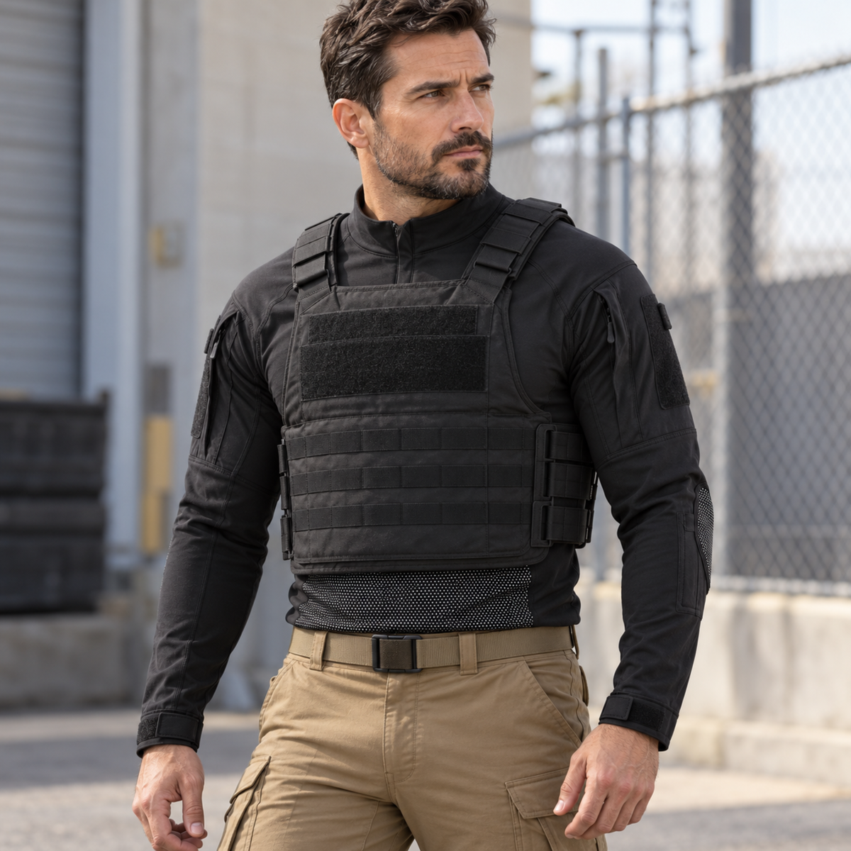 Polera Tactica ESDY Manga Larga — Ripstop, Bolsillos y Ventilacion Outdoor — Negro