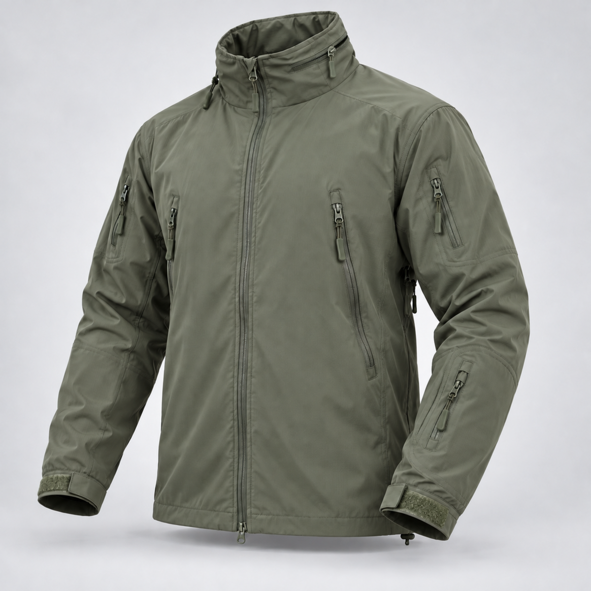 Cortaviento Outdoor ESDY — Capucha Guardable, Multibolsillos y Repelente al Agua — Verde