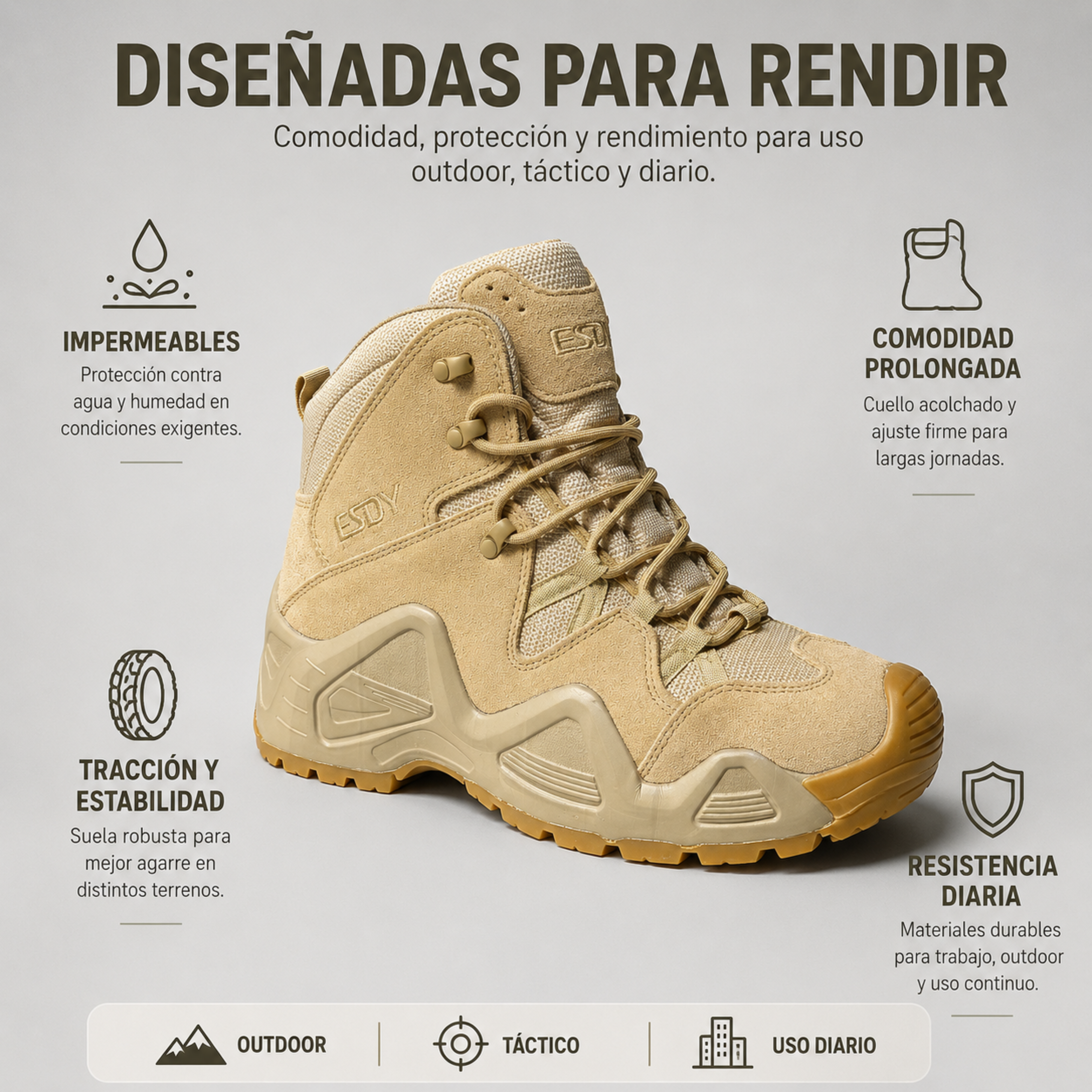 Botin Impermeable Caña Media Outdoor y Trabajo | Comandos Tácticos