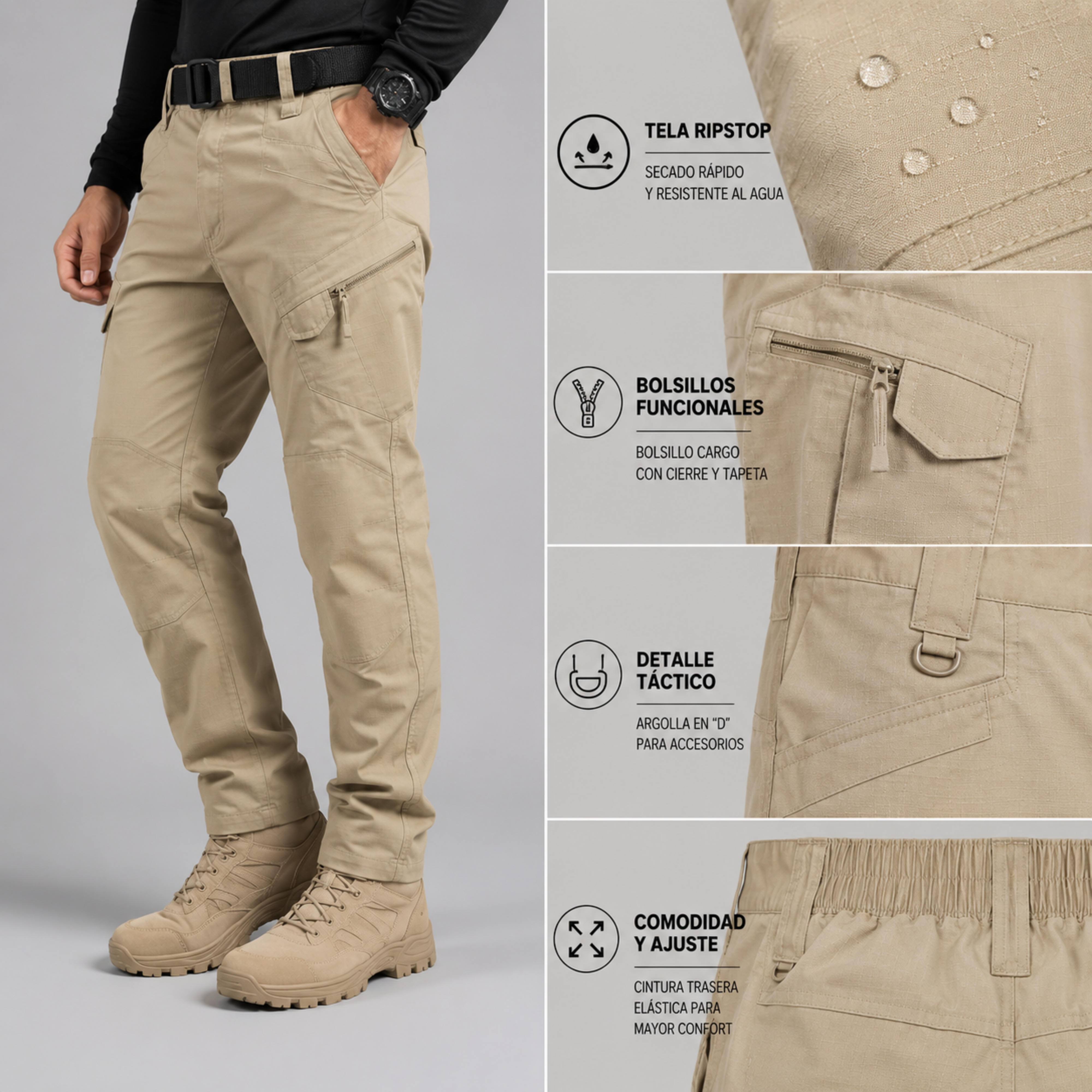 Pantalón Táctico Cargo Caqui Ripstop Resistente | Comandos Tácticos