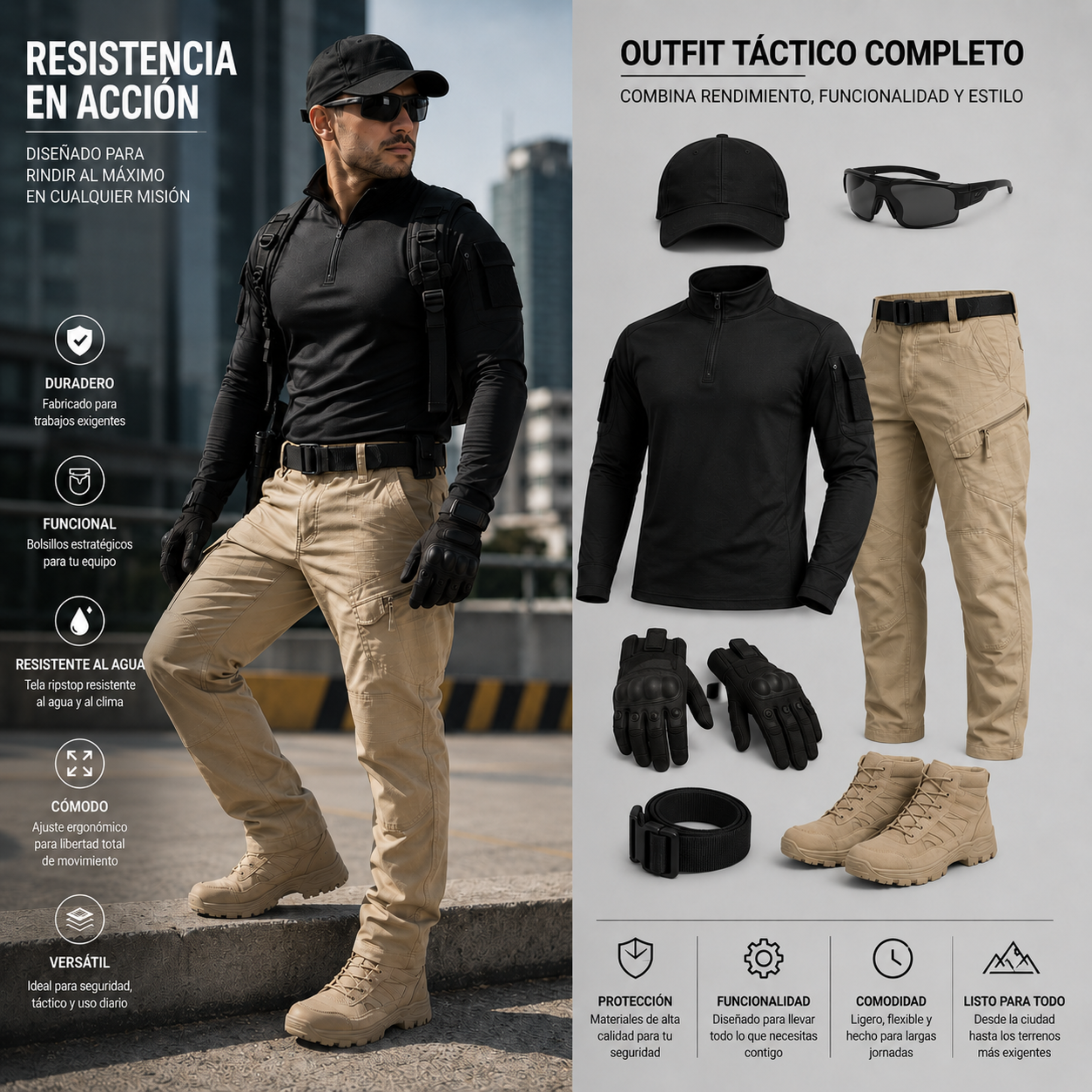 Pantalón Táctico Cargo Caqui Ripstop Resistente | Comandos Tácticos