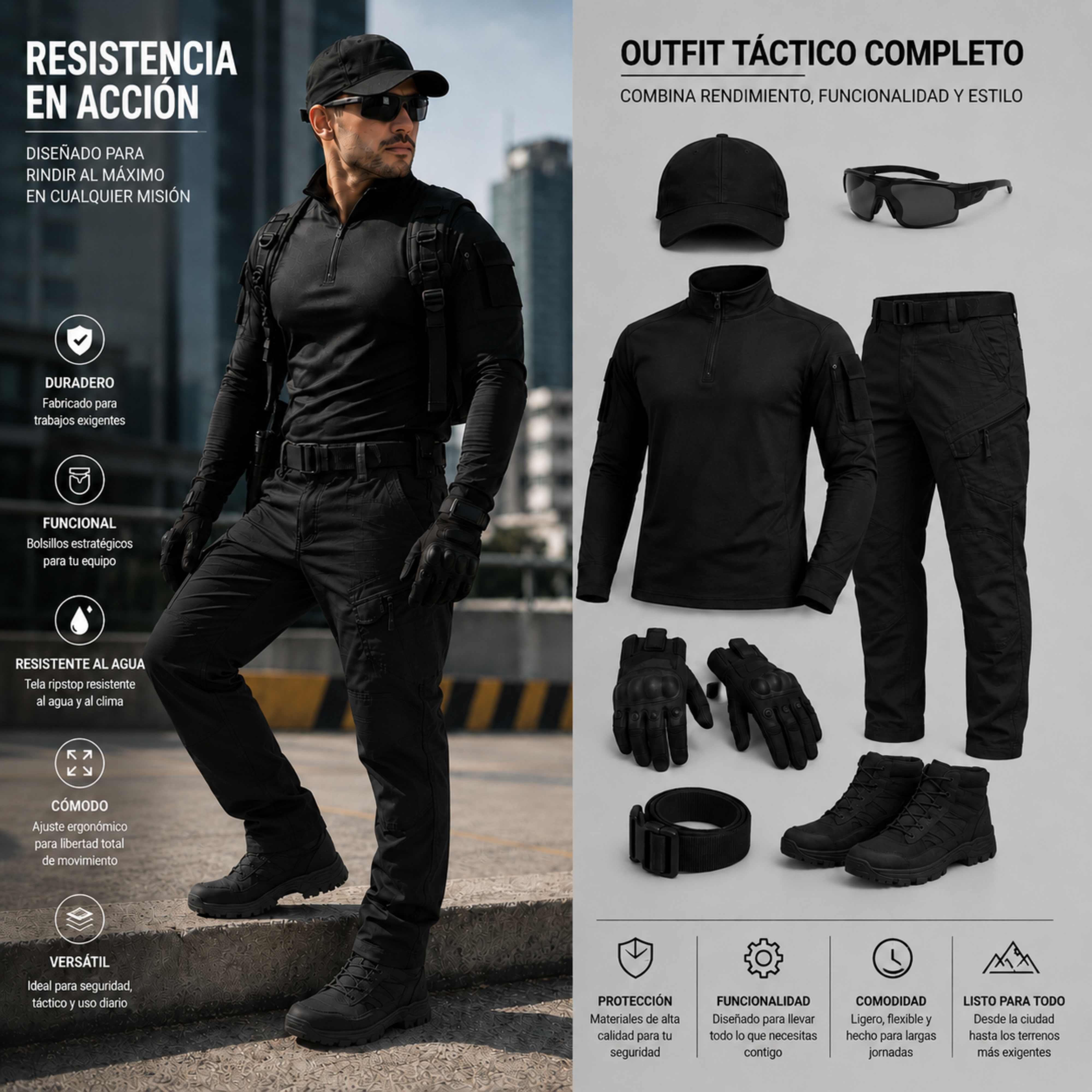 Pantalón Táctico Cargo Negro Ripstop Resistente | Comandos Tácticos