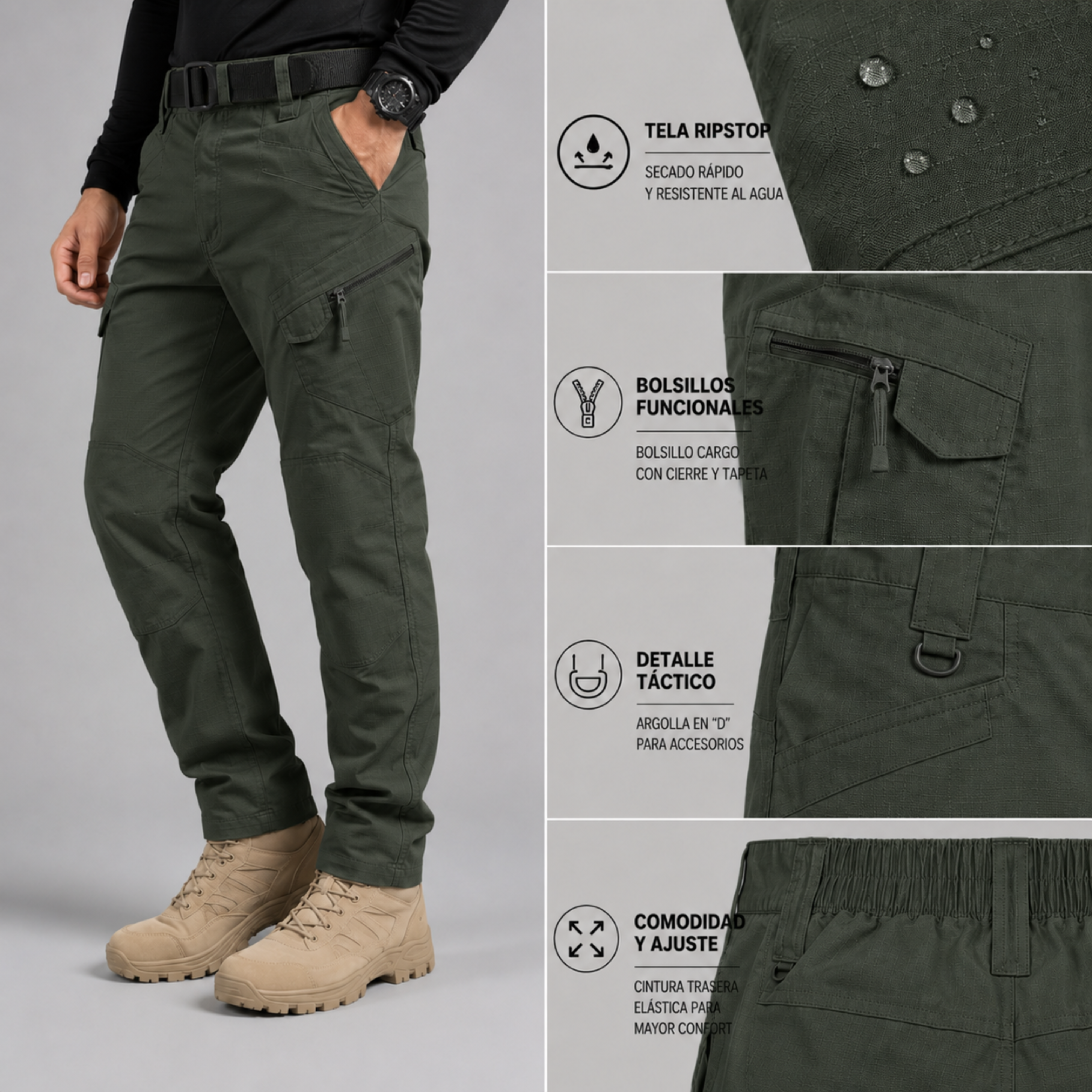 Pantalón Táctico Cargo Verde Oliva Ripstop | Comandos Tácticos