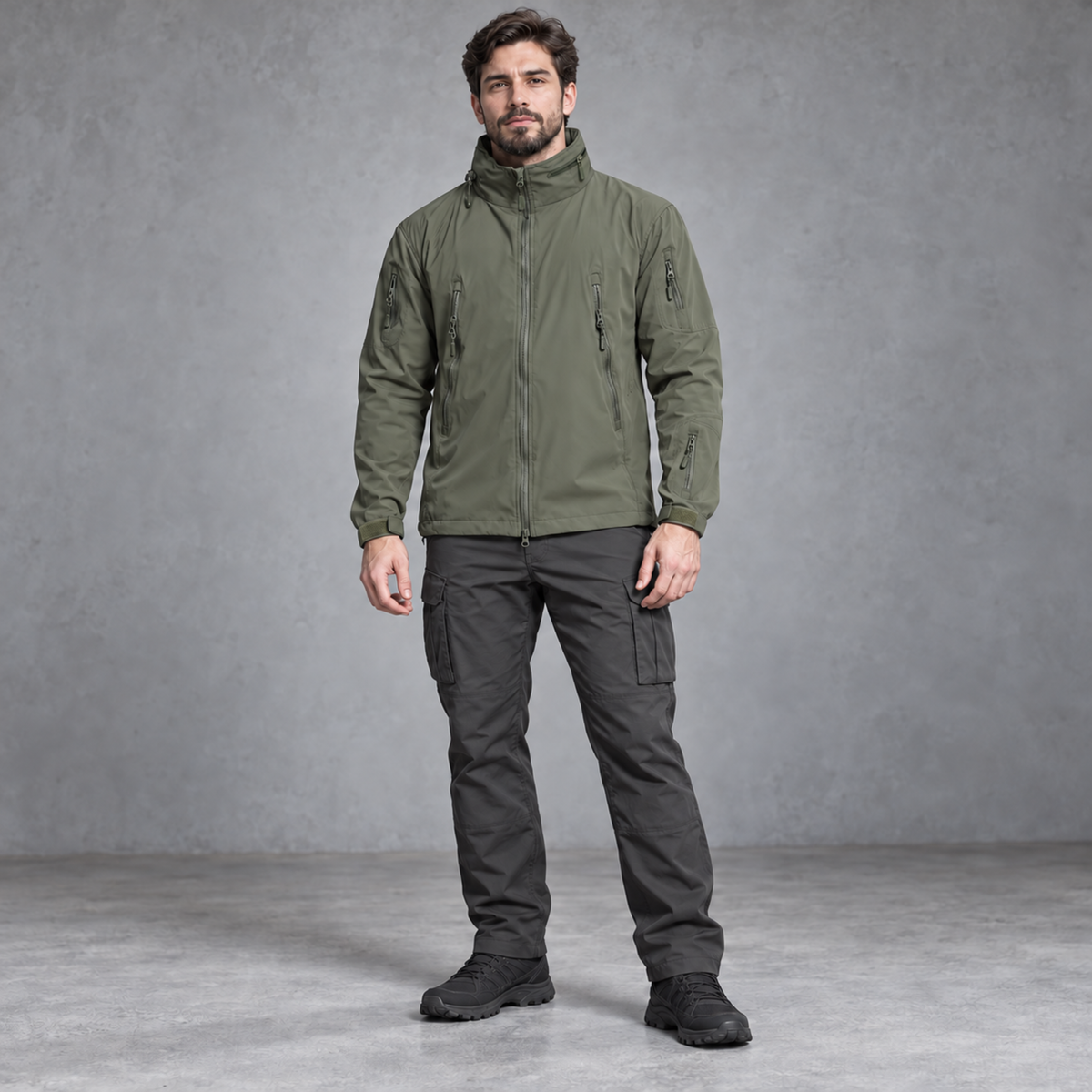 Cortaviento Outdoor ESDY — Capucha Guardable, Multibolsillos y Repelente al Agua — Verde
