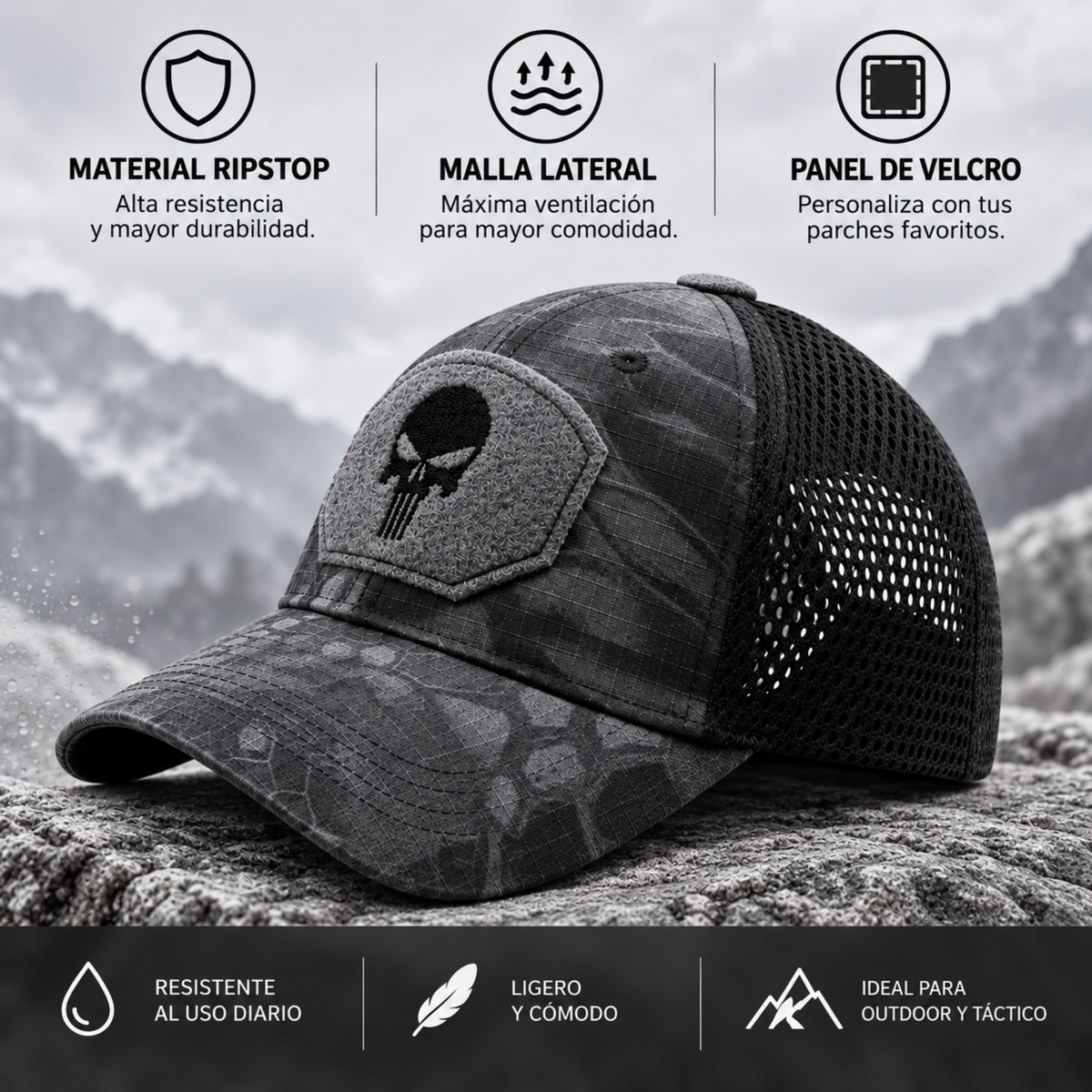 Jockey Táctico Camuflado Gris con Velcro | Comandos Tácticos