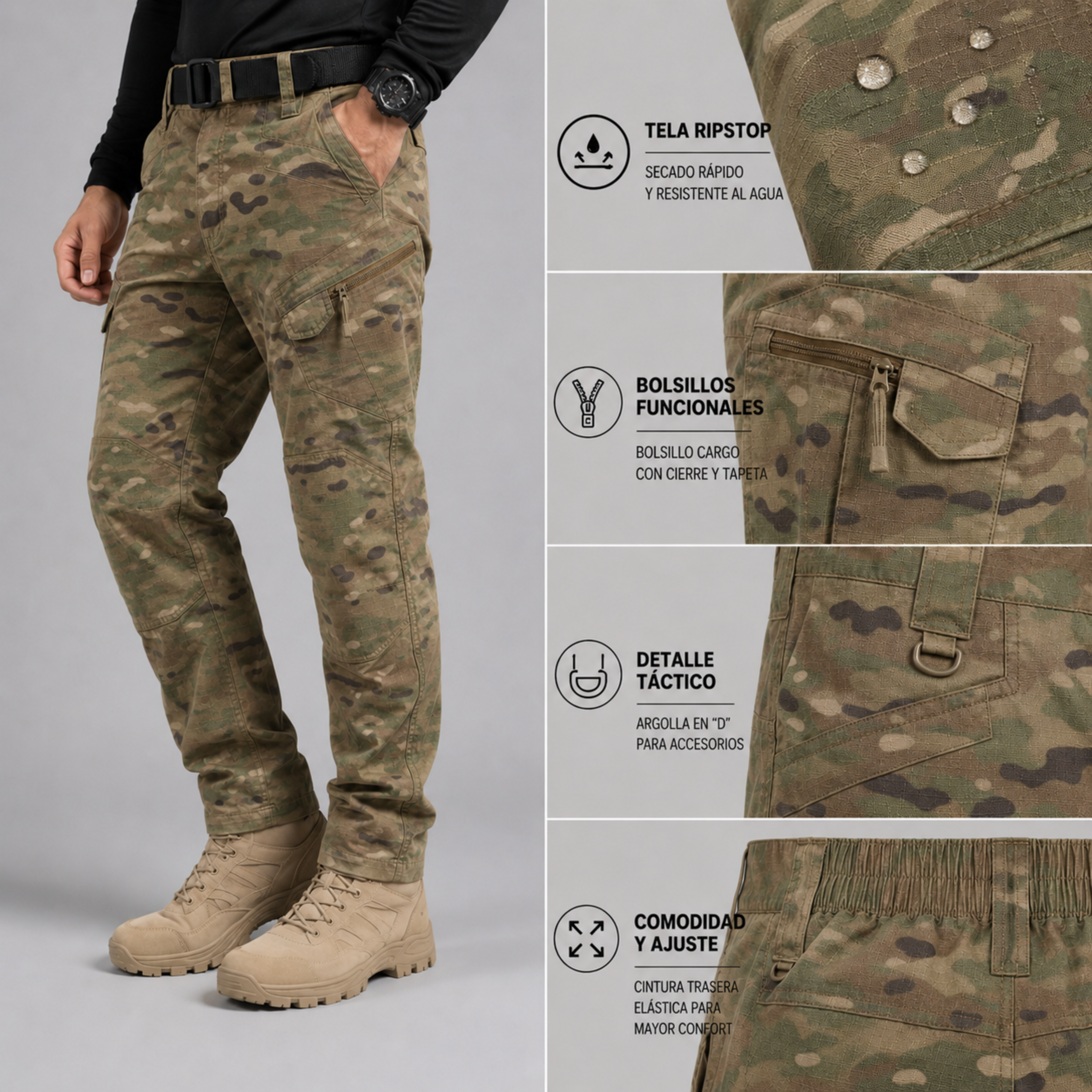 Pantalón Táctico Cargo Multicam Ripstop | Comandos Tácticos