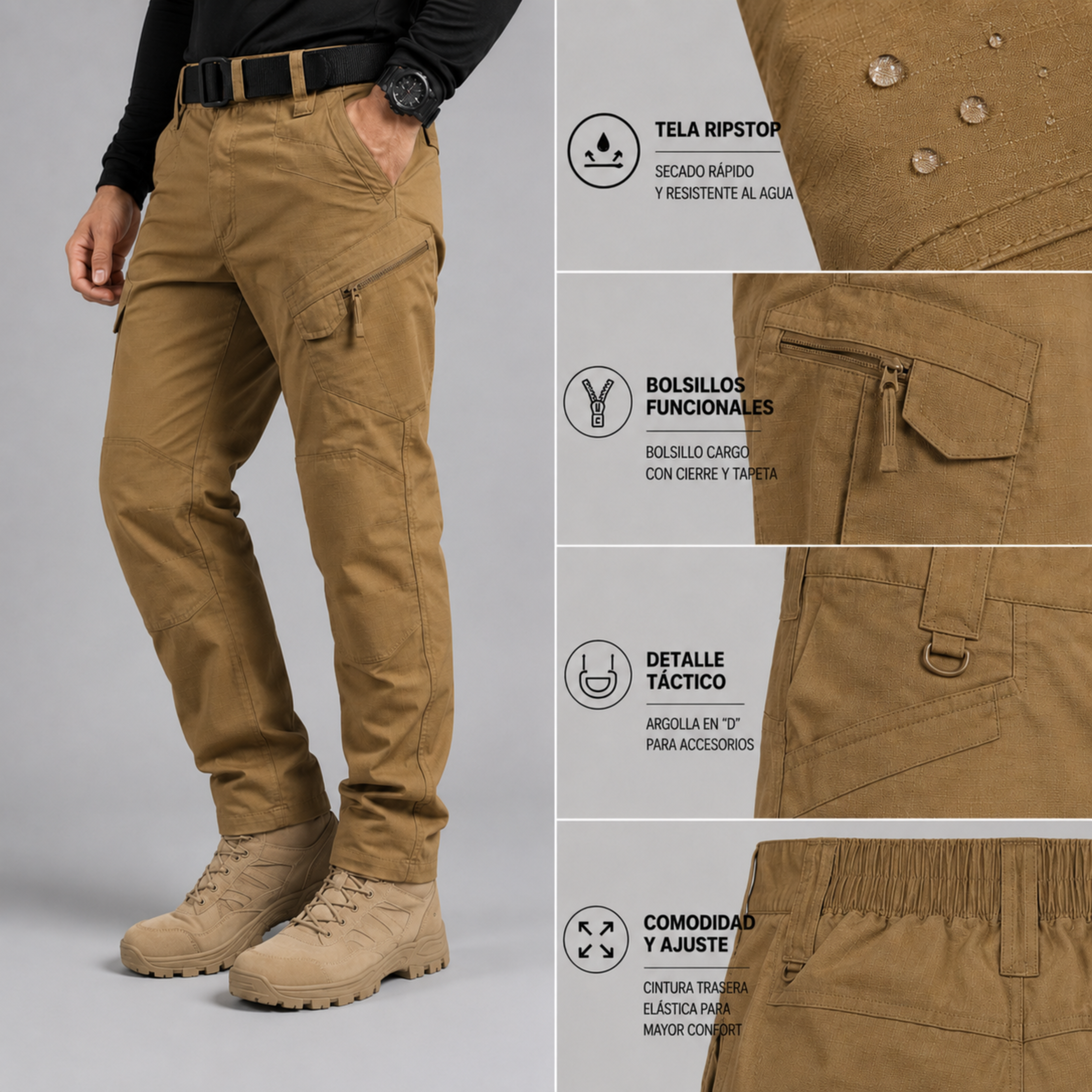 Pantalón Táctico Cargo Coyote Ripstop | Comandos Tácticos