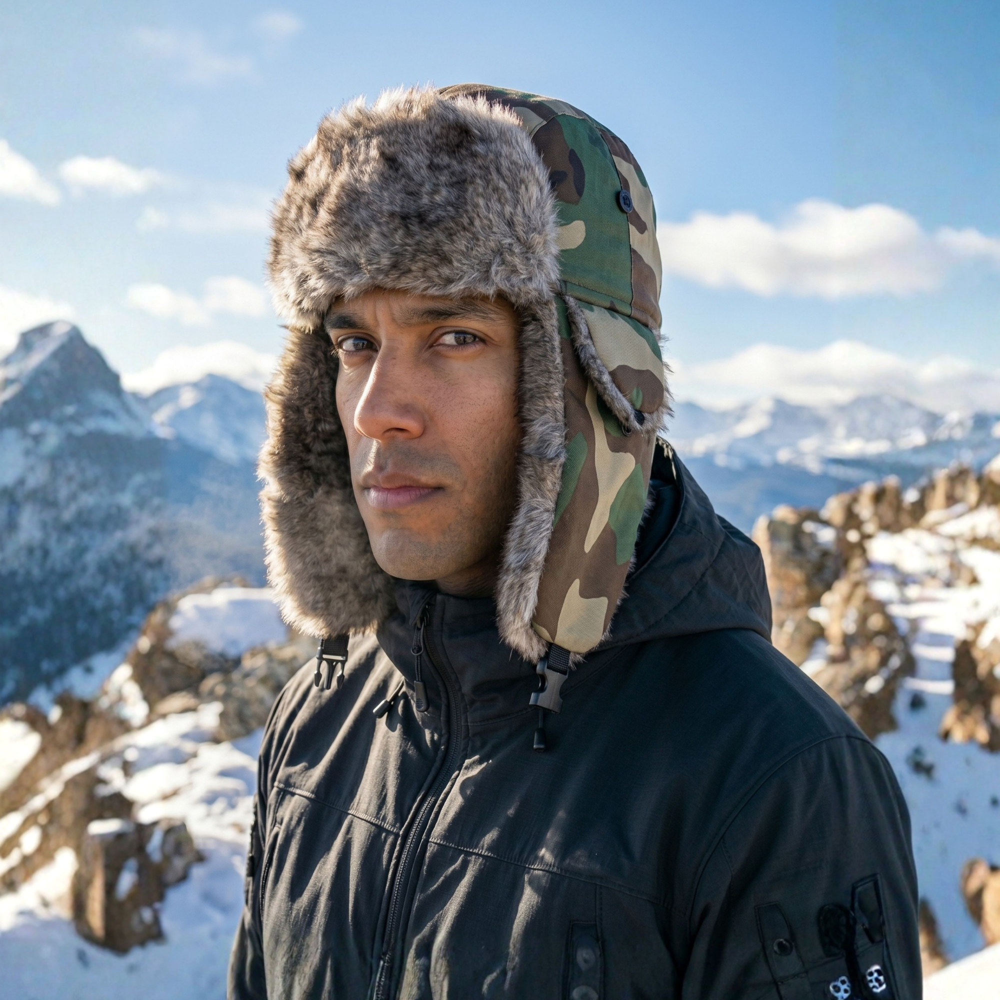 Gorro Ruso Ushanka Táctica Woodland - Forro Peludo Cálido
