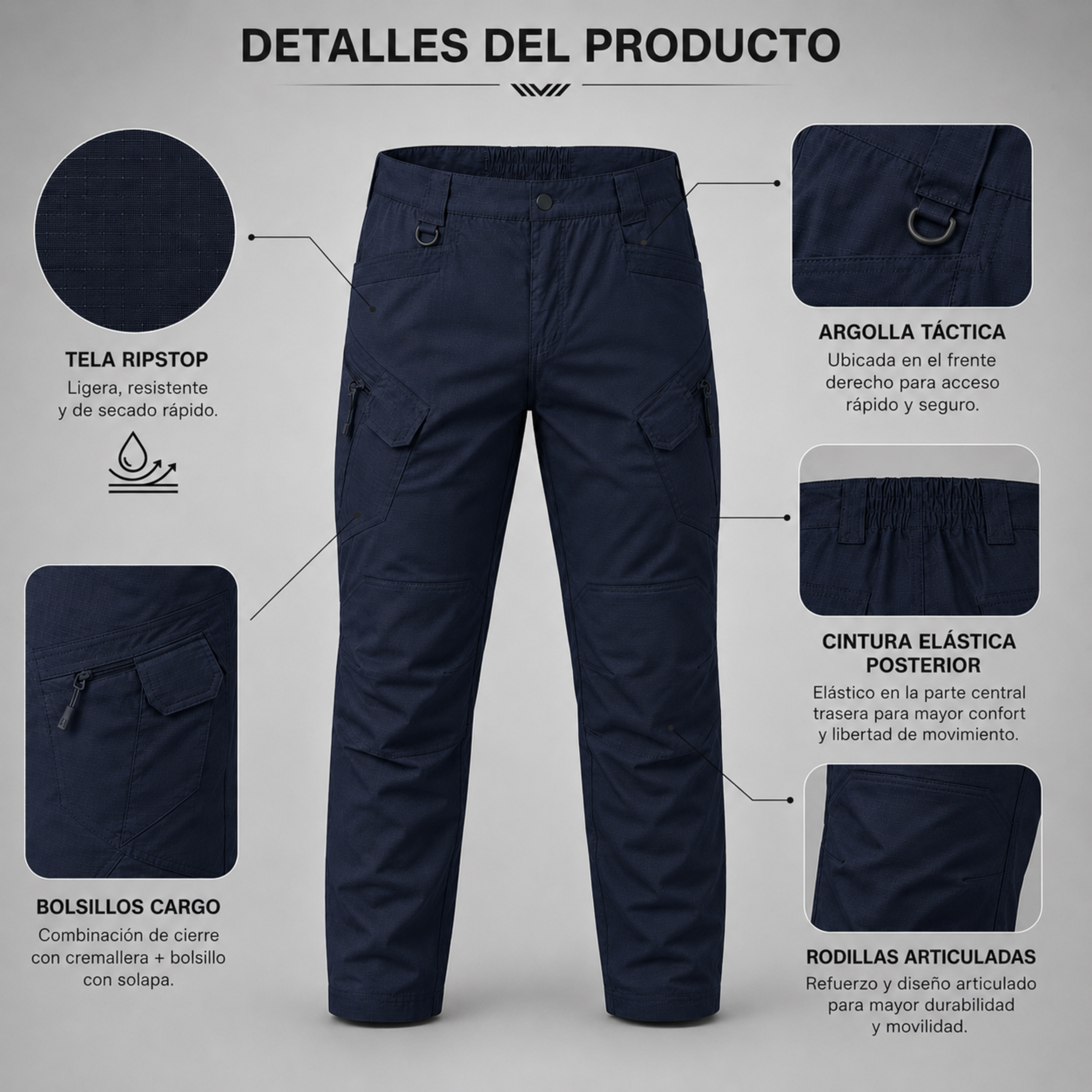 Pantalón Táctico Cargo Azul Marino Ripstop | Comandos Tácticos