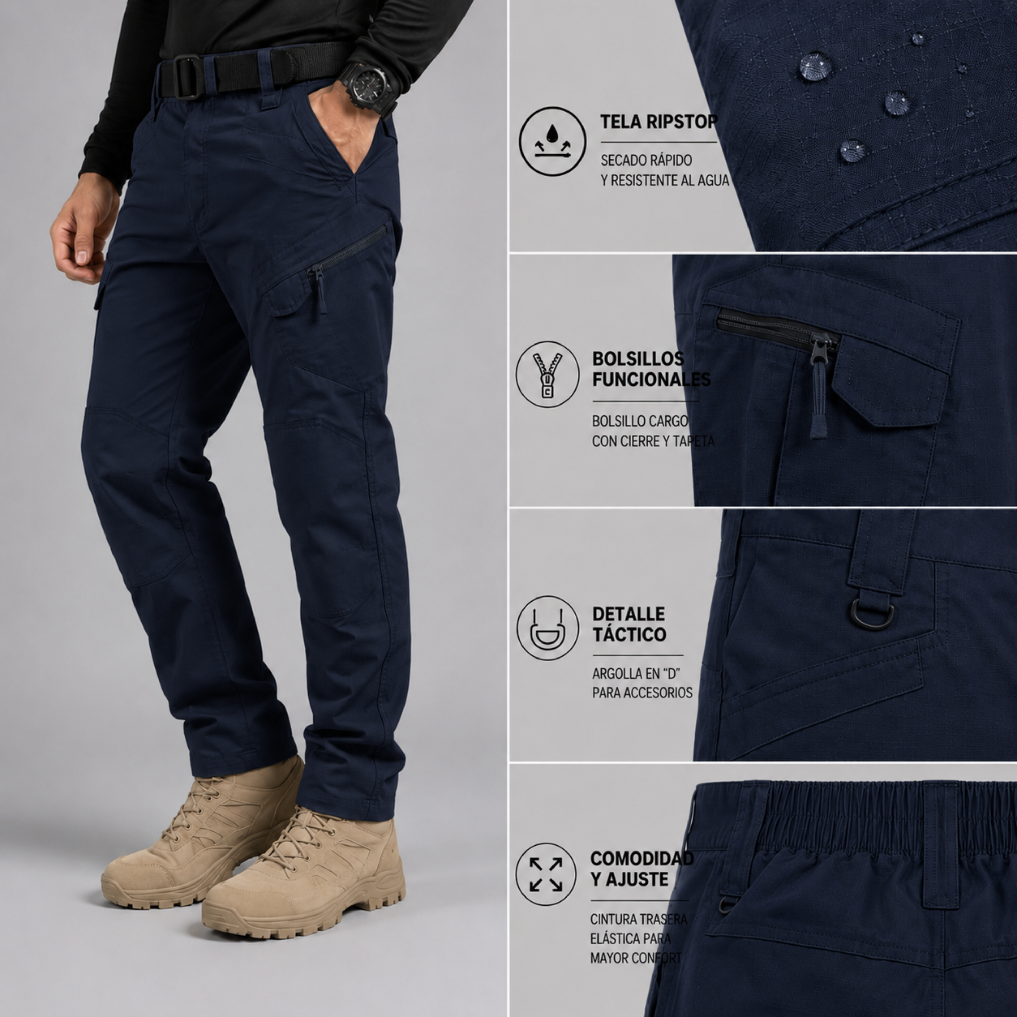 Pantalón Táctico Cargo Azul Marino Ripstop | Comandos Tácticos