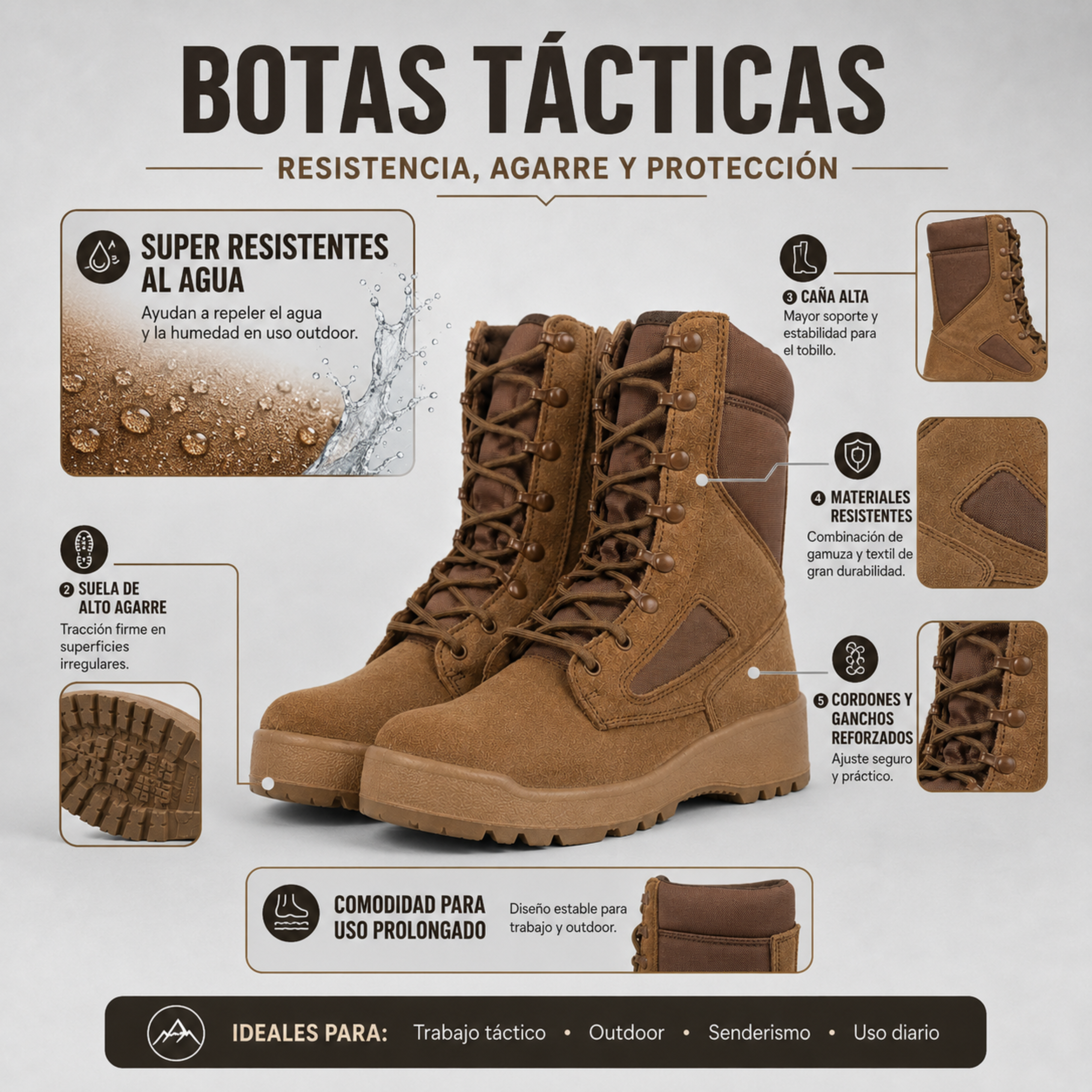 Bota Táctica Militar Caña Alta Resistente al Agua | Comandos Tácticos