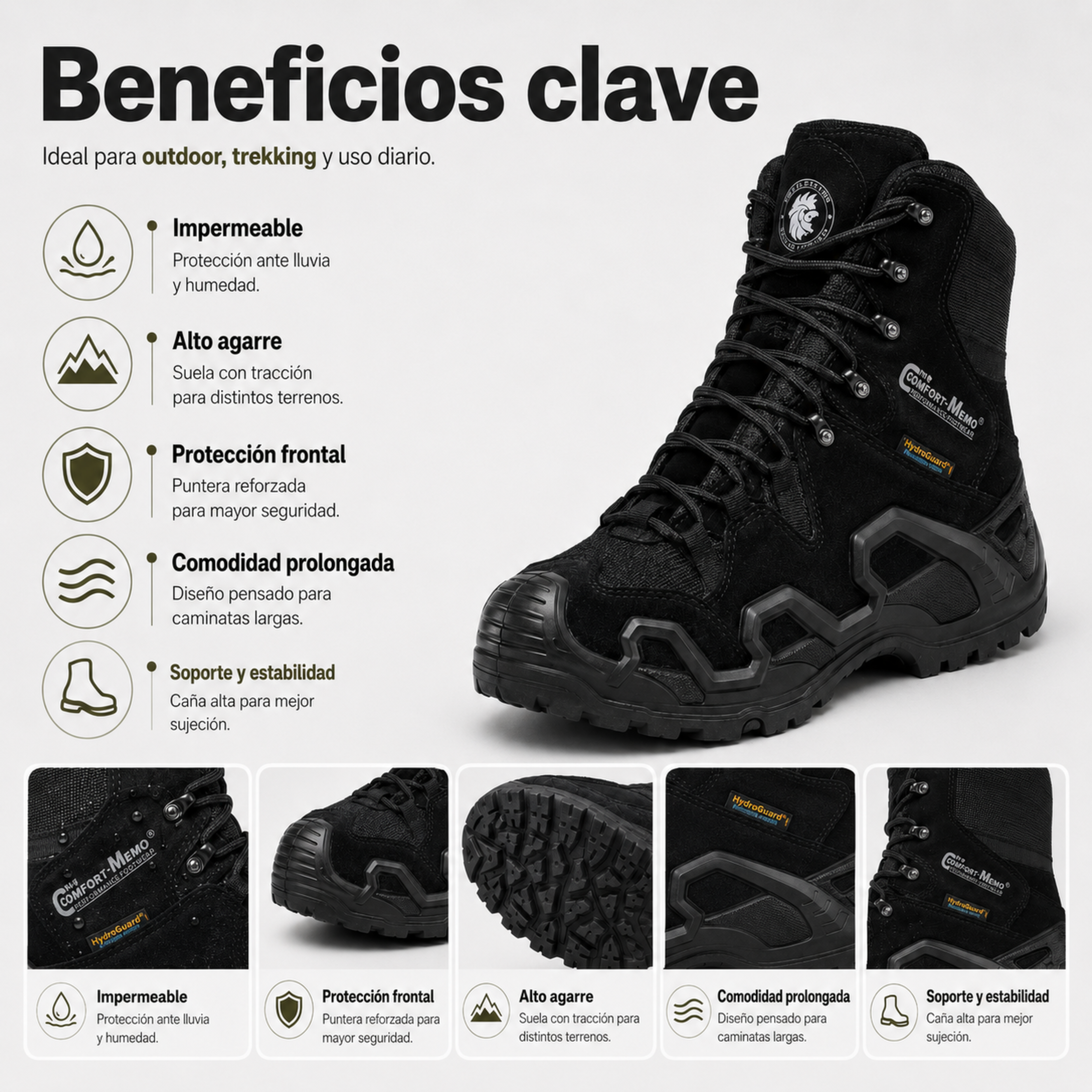 Botas Outdoor Rockrooster Impermeable Caña Alta | Comandos Tácticos