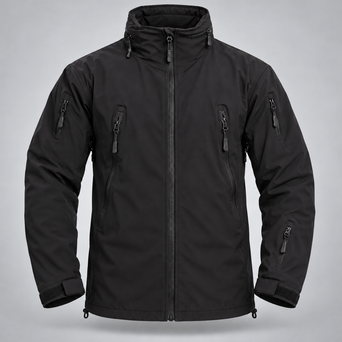 Cortaviento Outdoor ESDY — Capucha Guardable, Multibolsillos y Repelente al Agua - Negro