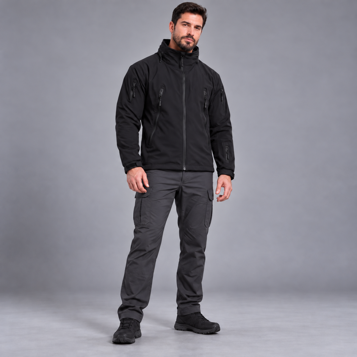 Cortaviento Outdoor ESDY — Capucha Guardable, Multibolsillos y Repelente al Agua - Negro