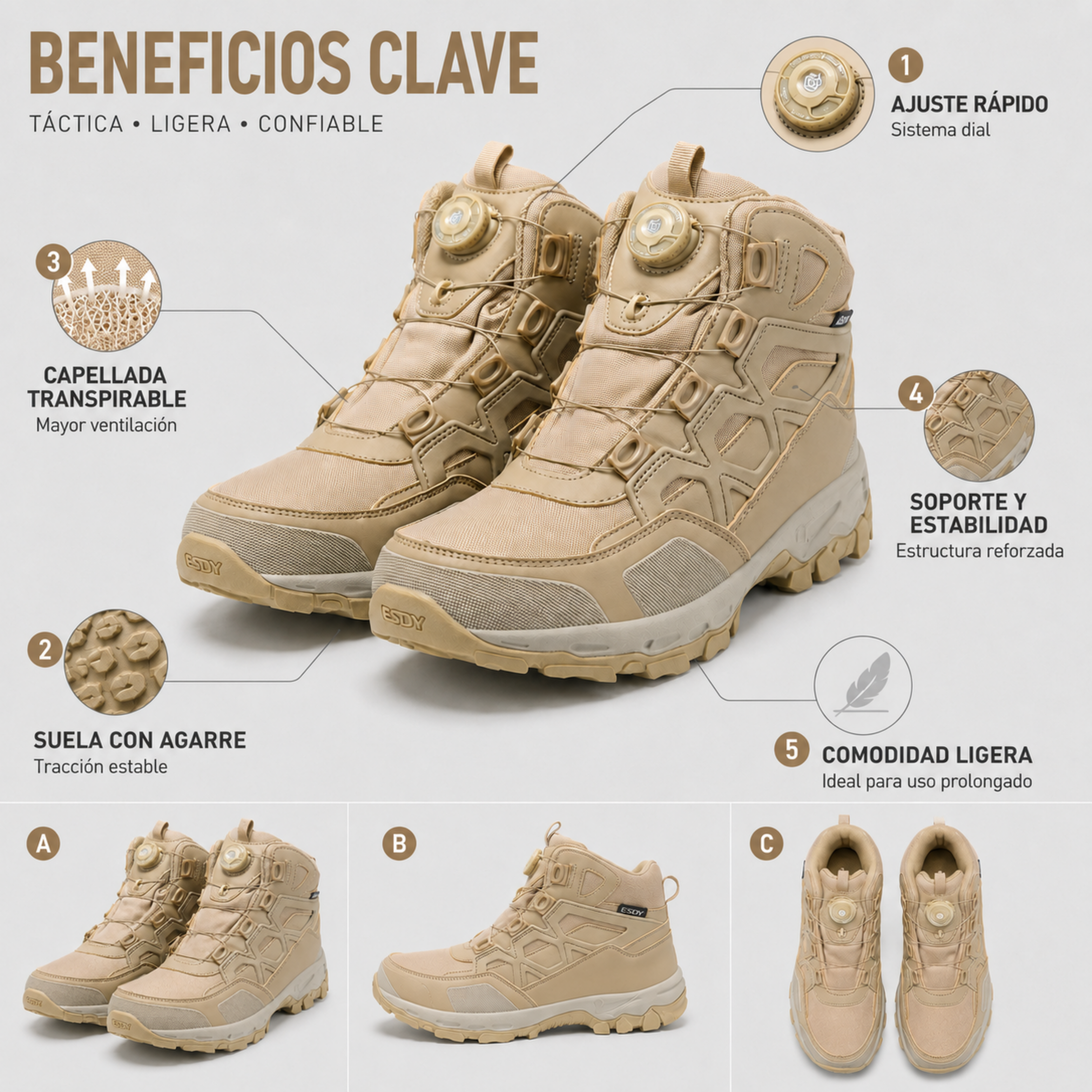 Botín Táctico Esdy Impermeable con Ajuste Rápido | COMANDOS TÁCTICOS