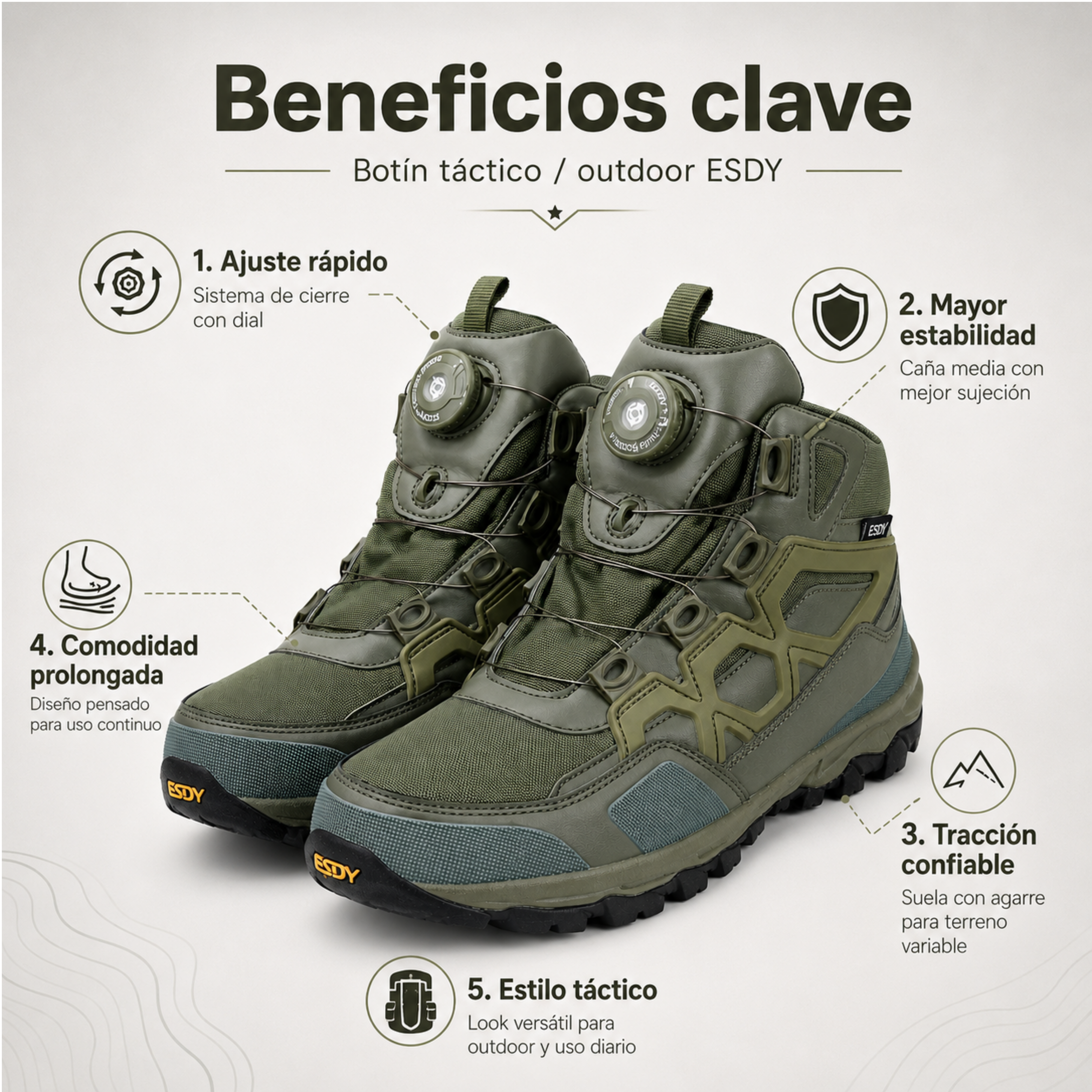Botín Táctico Esdy Impermeable con Ajuste Rápido | COMANDOS TÁCTICOS