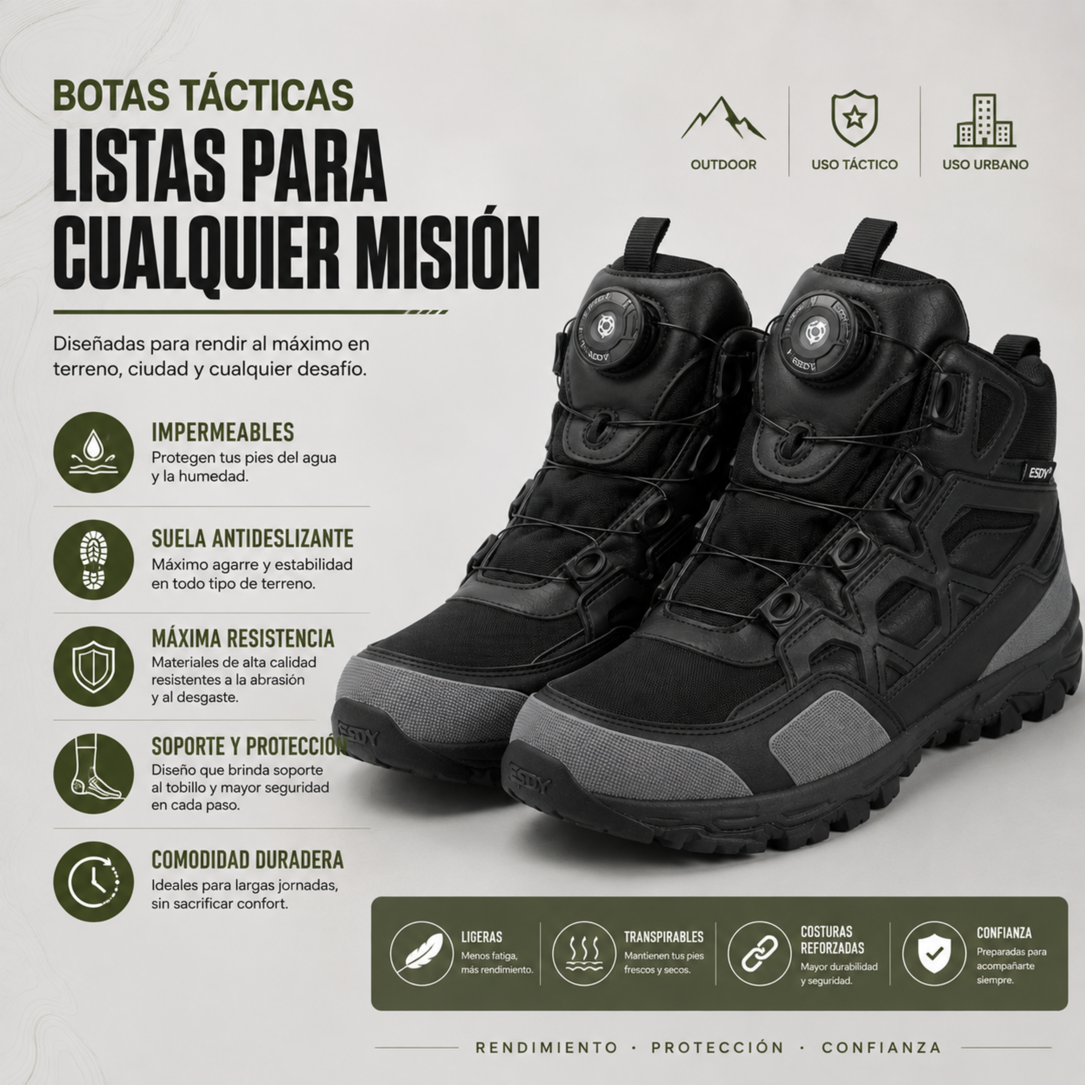 Botín Táctico Esdy Impermeable con Ajuste Rápido | COMANDOS TÁCTICOS