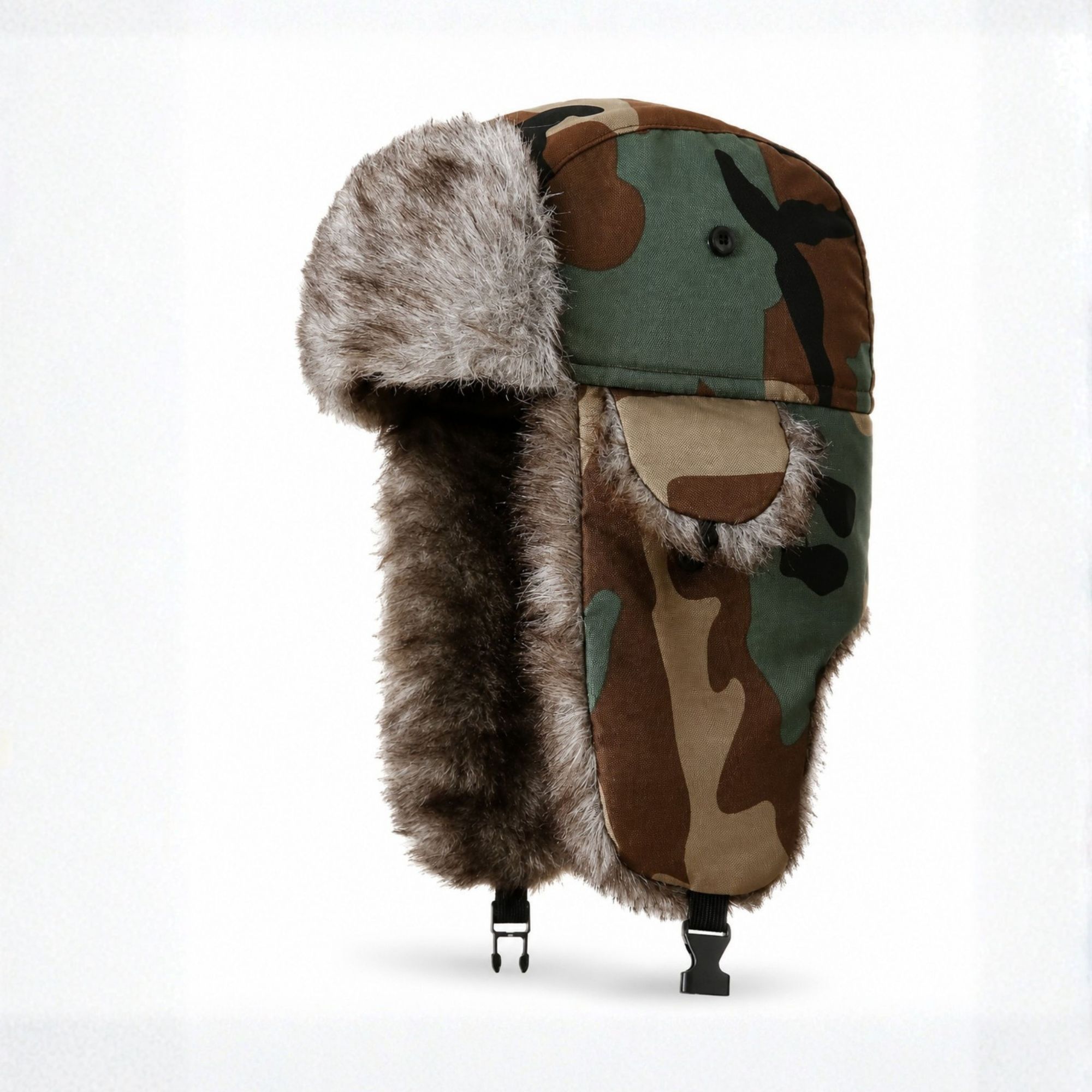 Gorro Ruso Ushanka Táctica Woodland - Forro Peludo Cálido