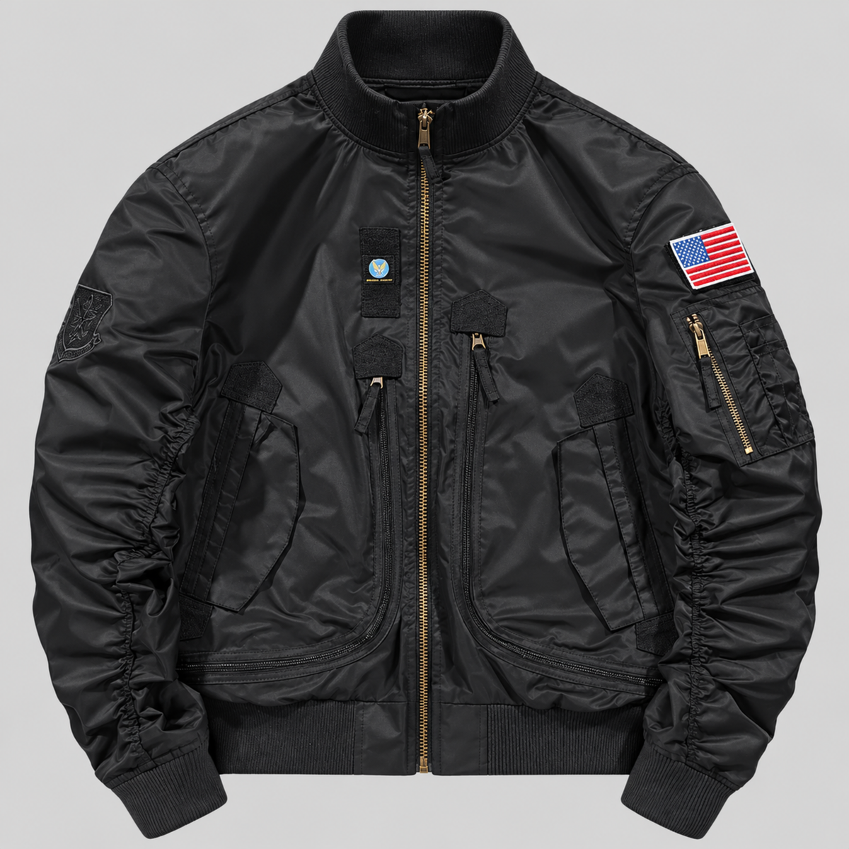 Chaqueta Bomber Hombre — Multibolsillos, Velcro para Parches y Resistente al Agua — Negro