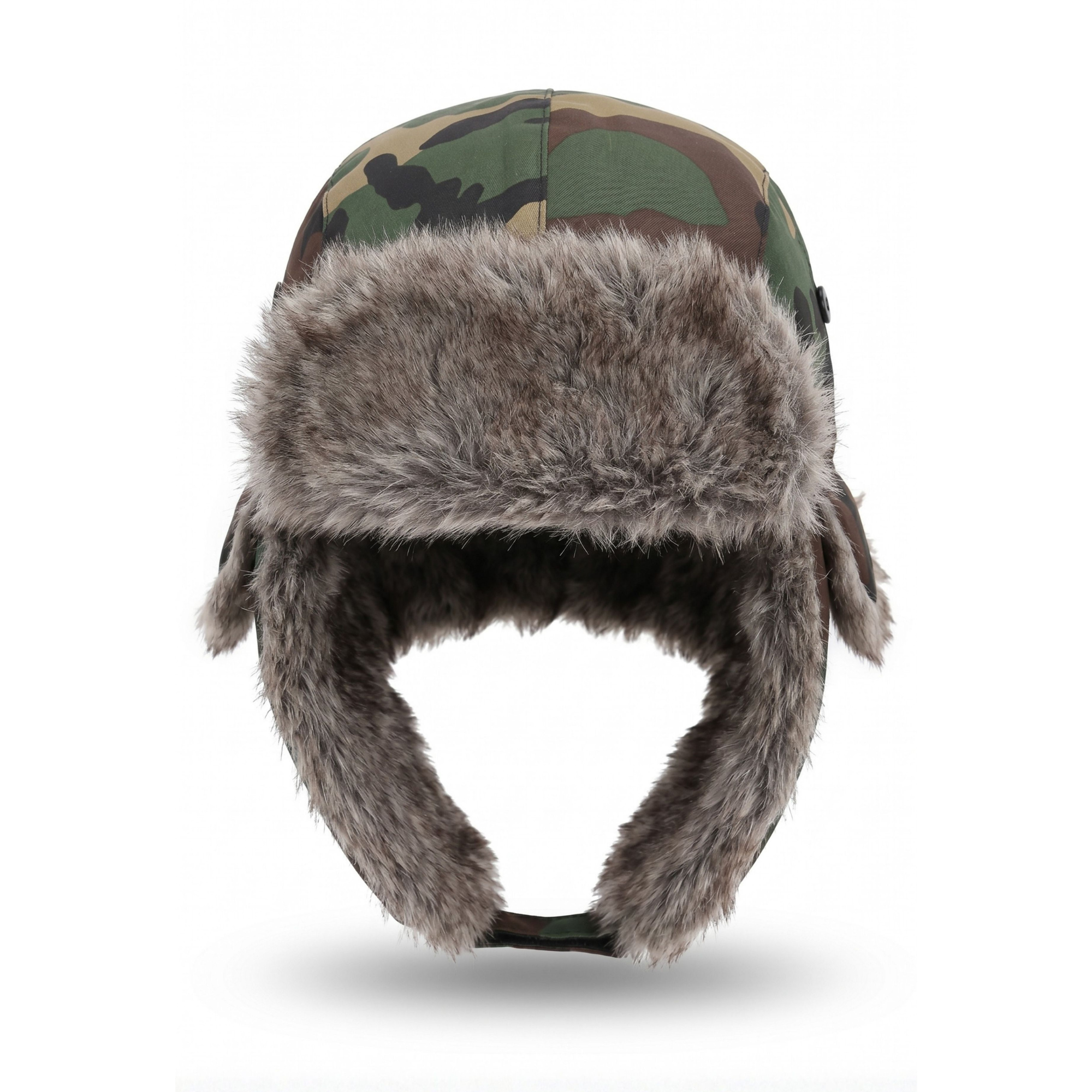 Gorro Ruso Ushanka Táctica Woodland - Forro Peludo Cálido