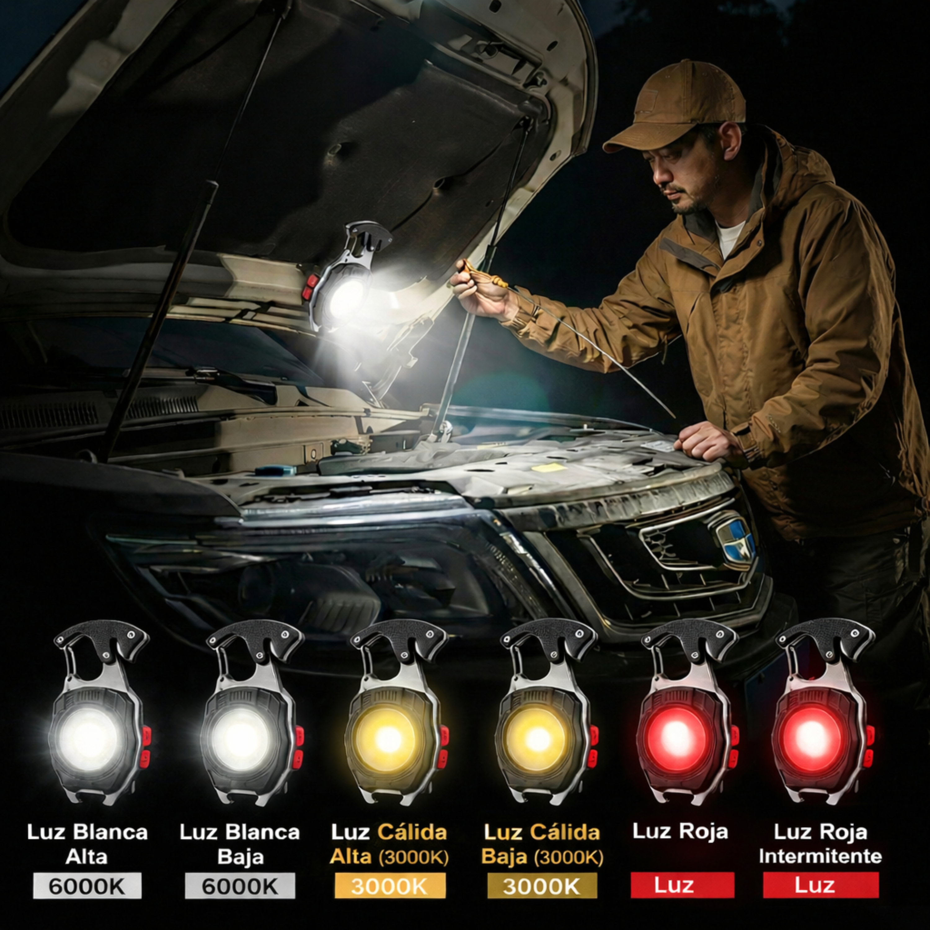 Linterna Táctica LED COB 480LM 6 Modos Magnética USB-C