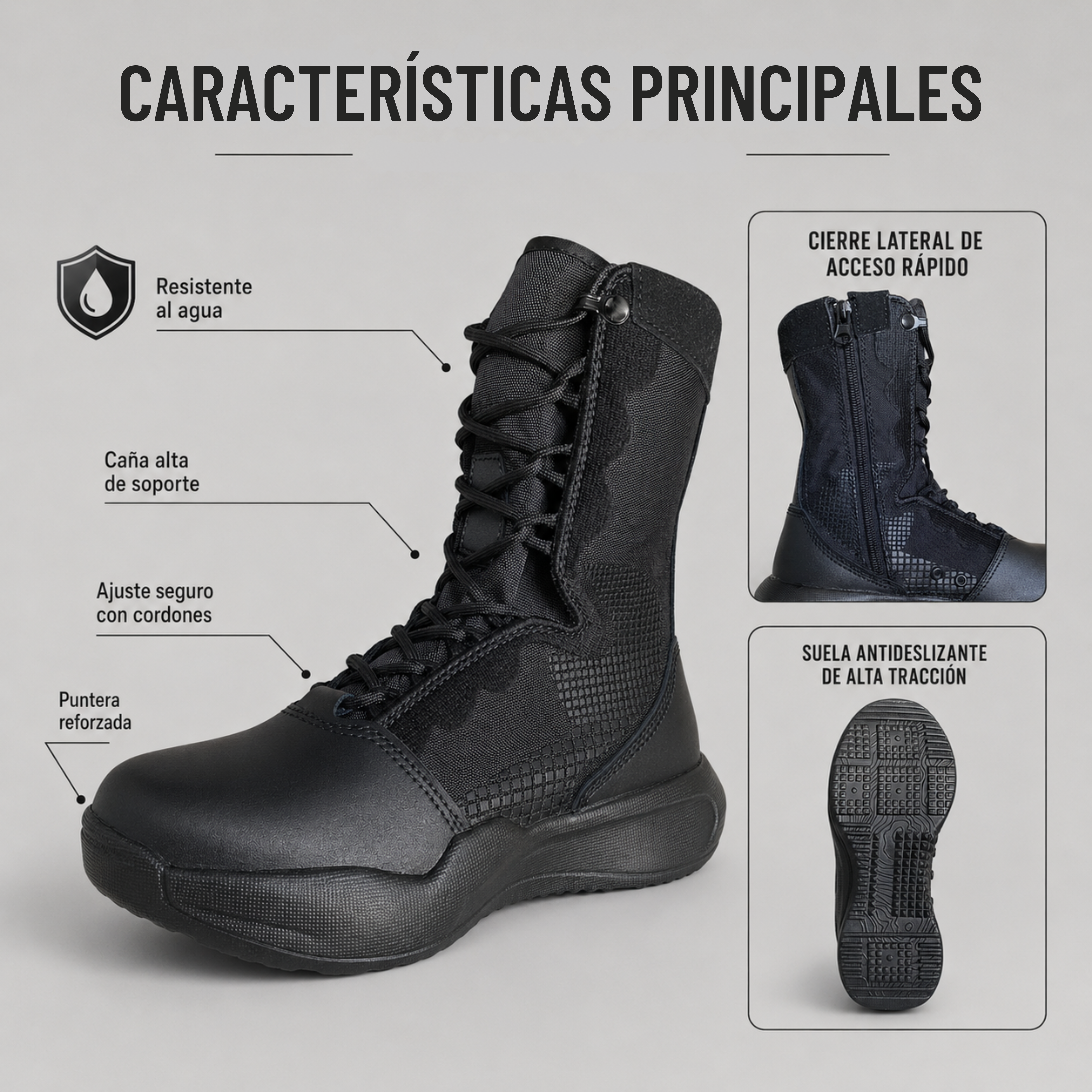 Botas Tácticas Ultra Livianas Negro – Modelo Verano