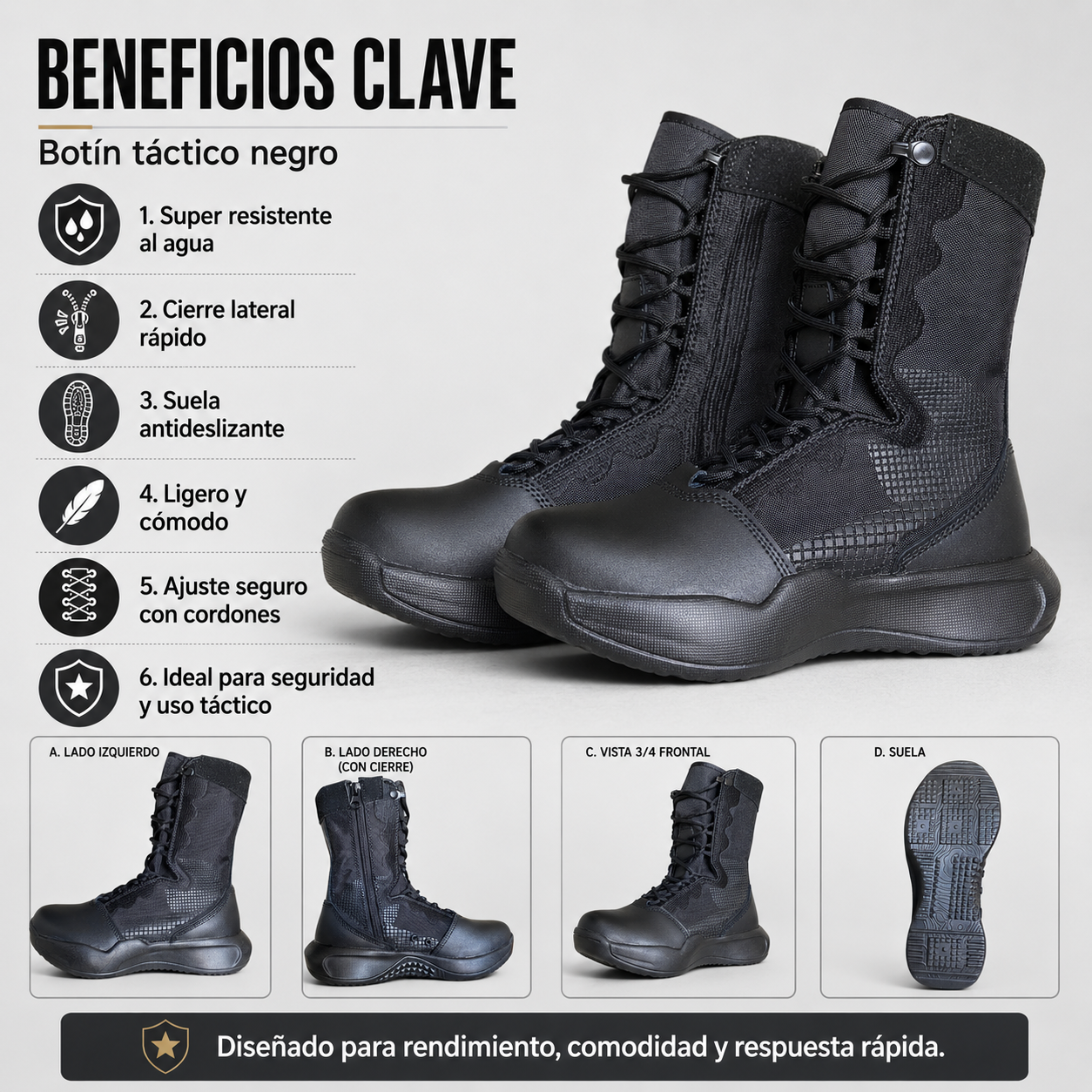 Botas Tácticas Ultra Livianas Negro – Modelo Verano