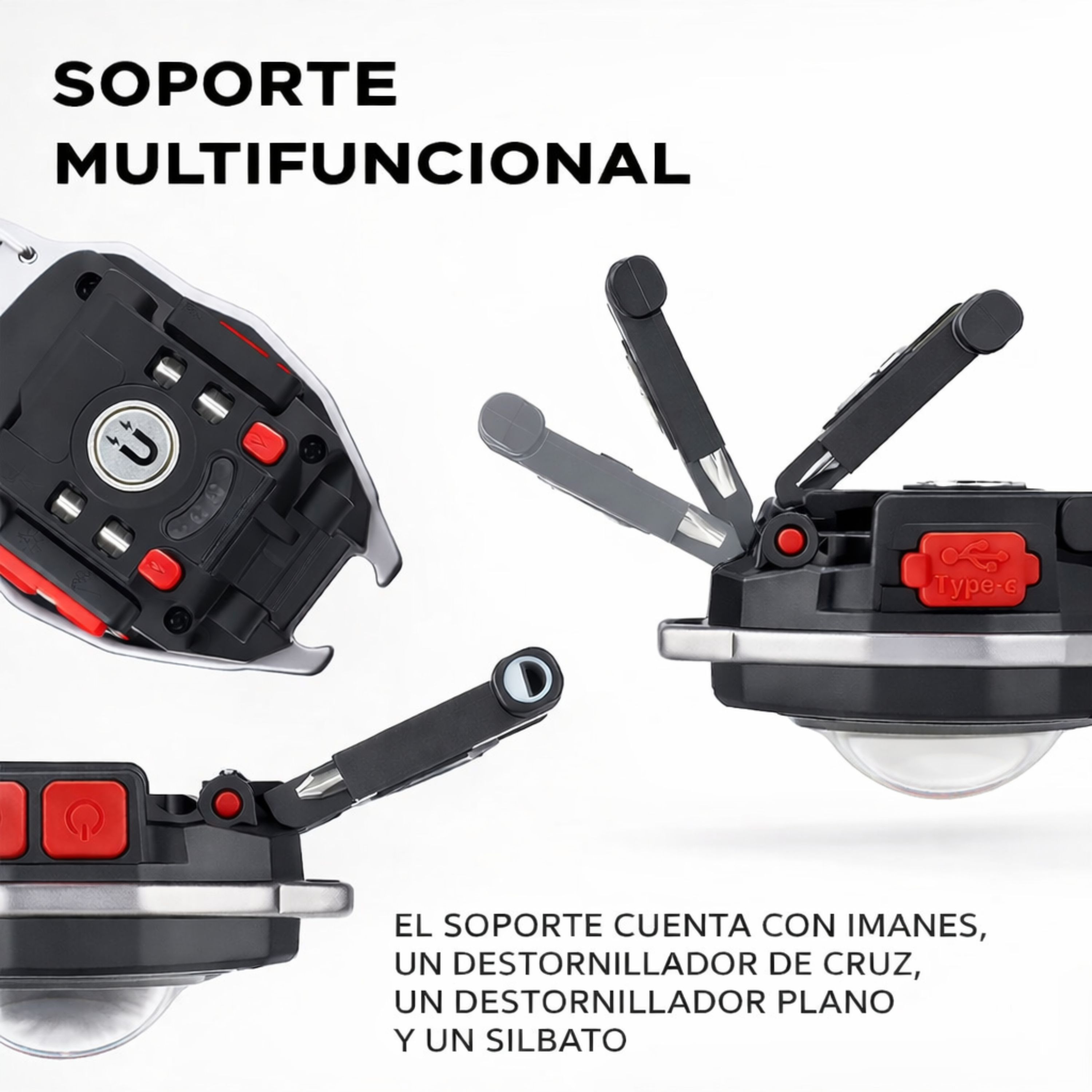 Linterna Táctica LED COB 480LM 6 Modos Magnética USB-C