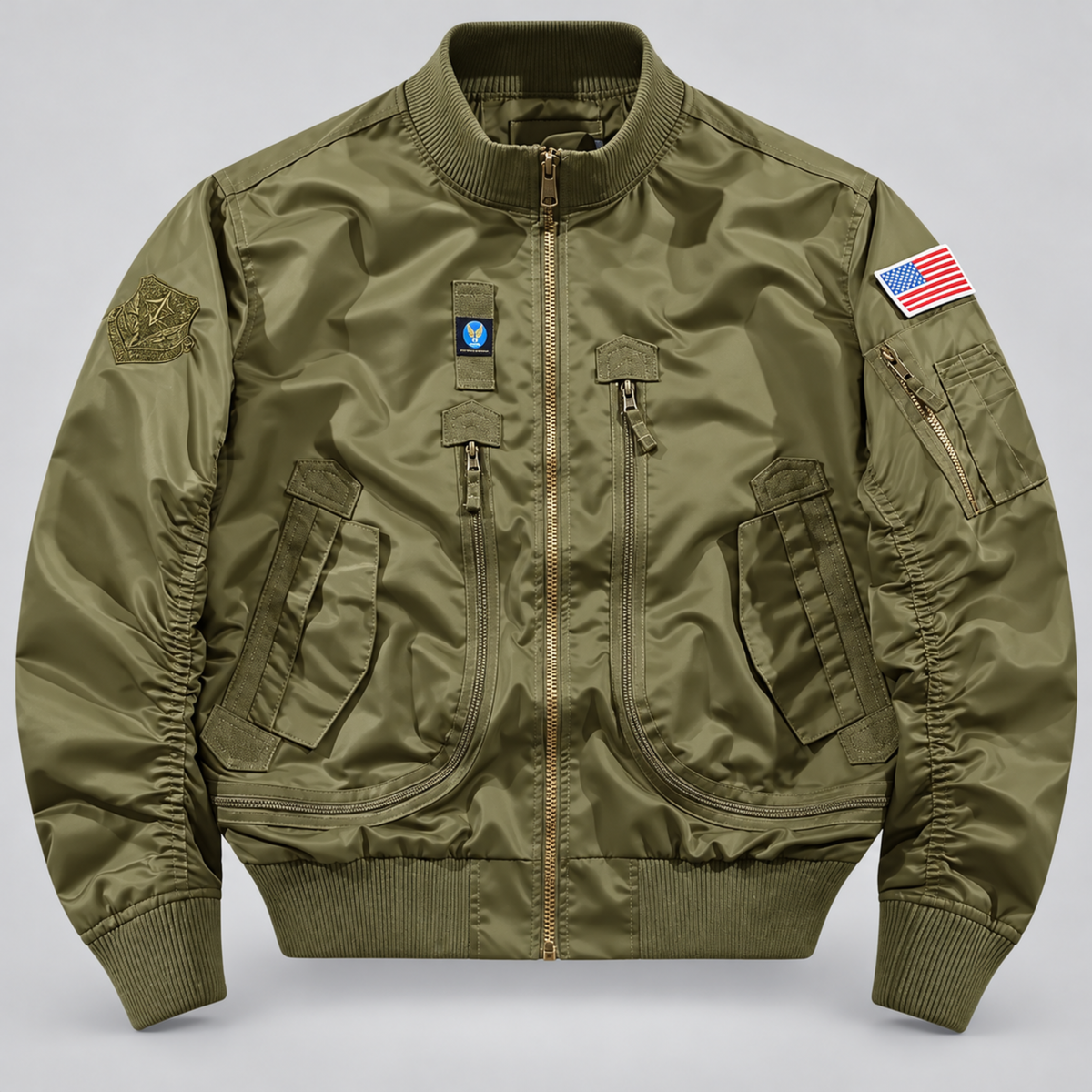 Chaqueta Bomber Hombre — Multibolsillos, Velcro para Parches y Resistente al Agua — Verde