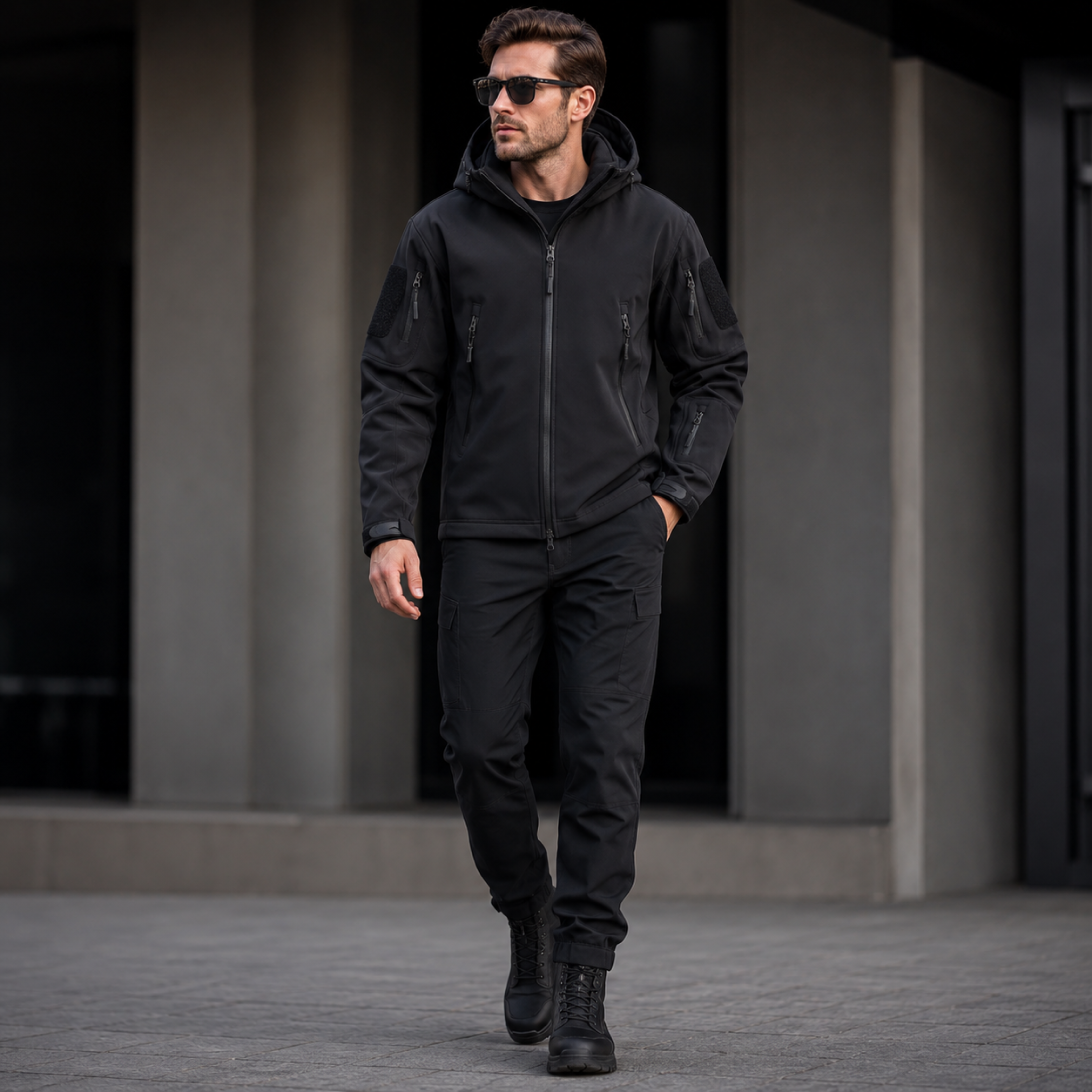 Chaqueta Táctica Softshell Negra Impermeable | ESDY