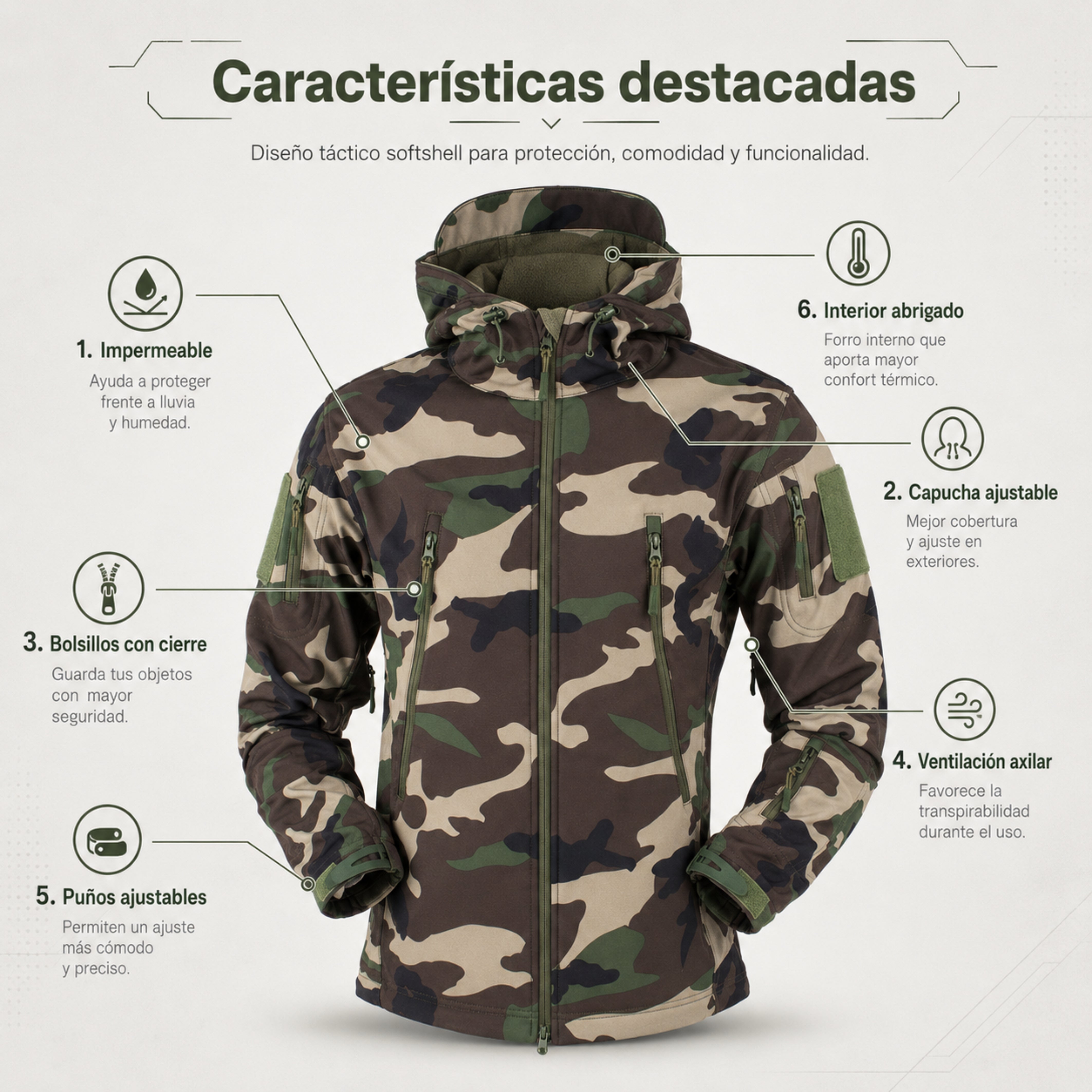 Chaqueta Táctica Militar Softshell Impermeable – Resistente y Funcional