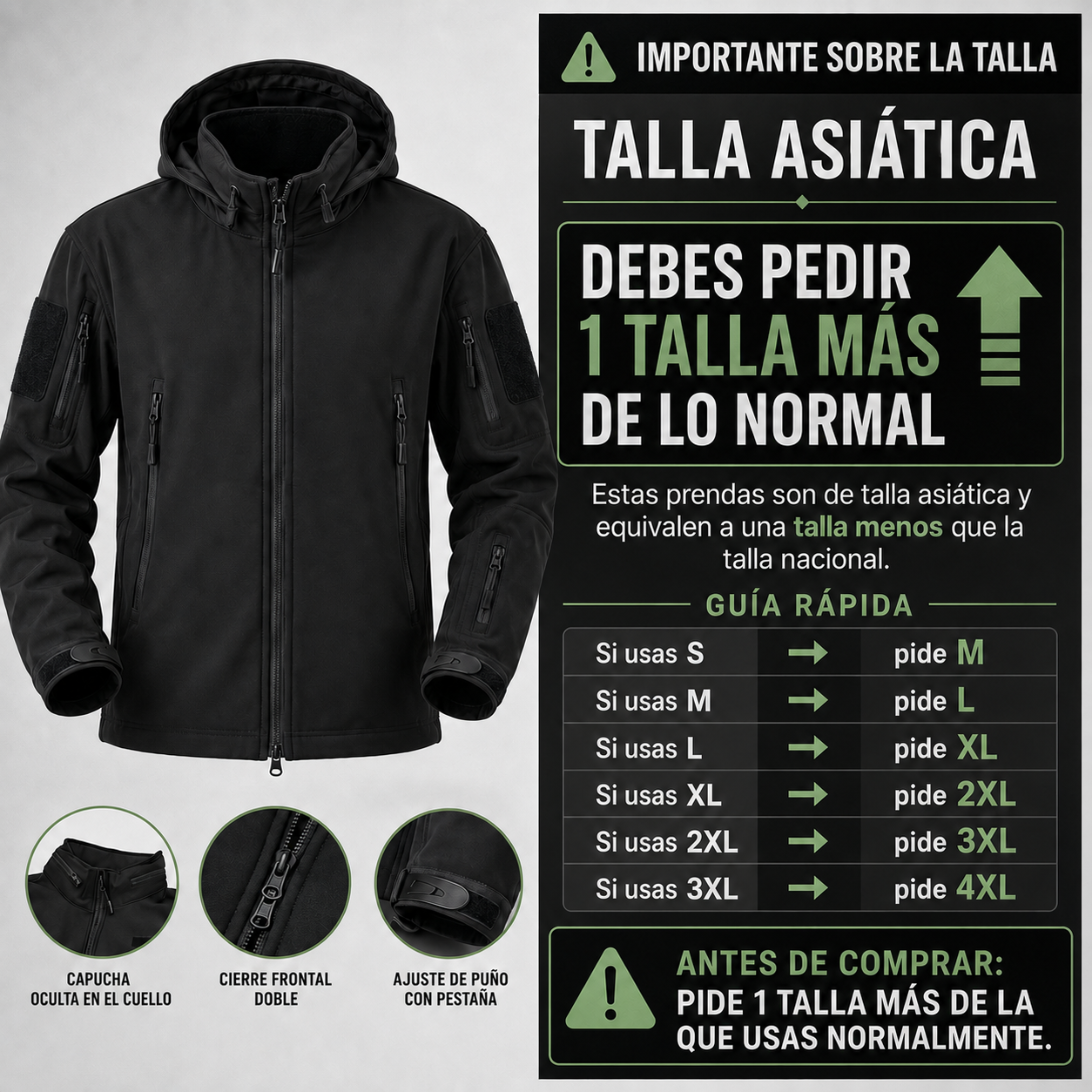 Chaqueta Táctica Softshell Negra Impermeable | ESDY
