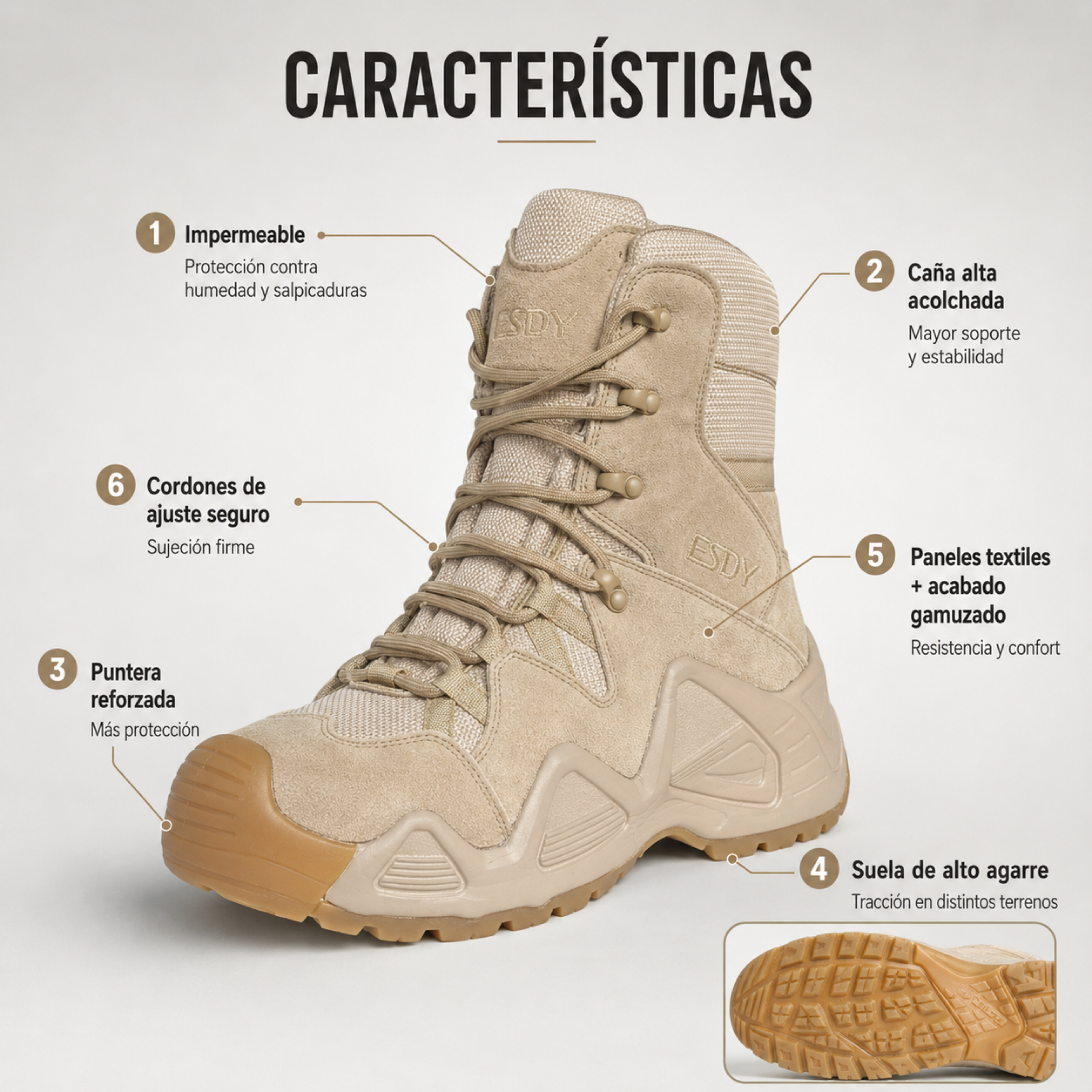 Botas Tácticas Impermeables Caña Alta ESDY | Comandos Tácticos