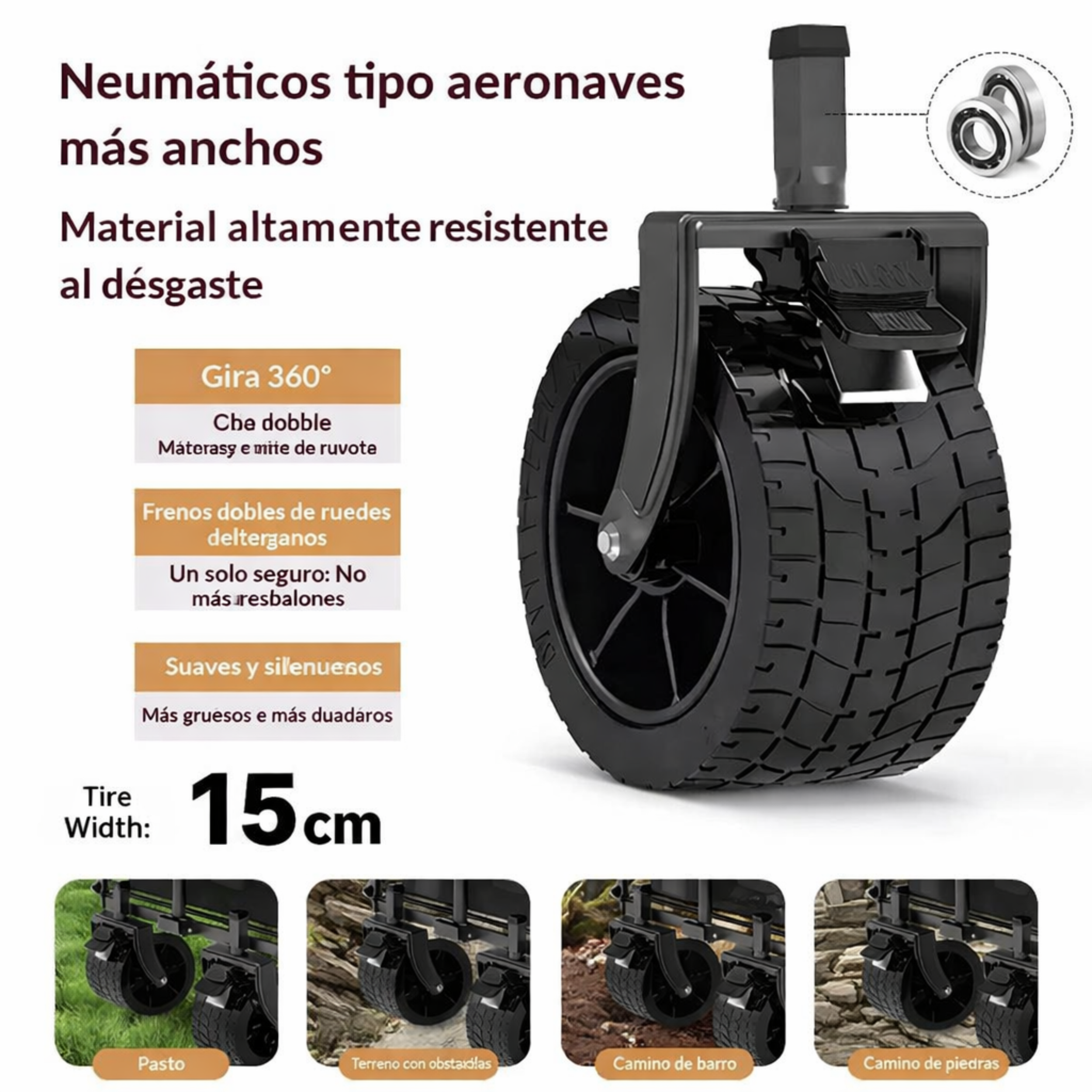 rueda ancha todo terreno para carro plegable camping